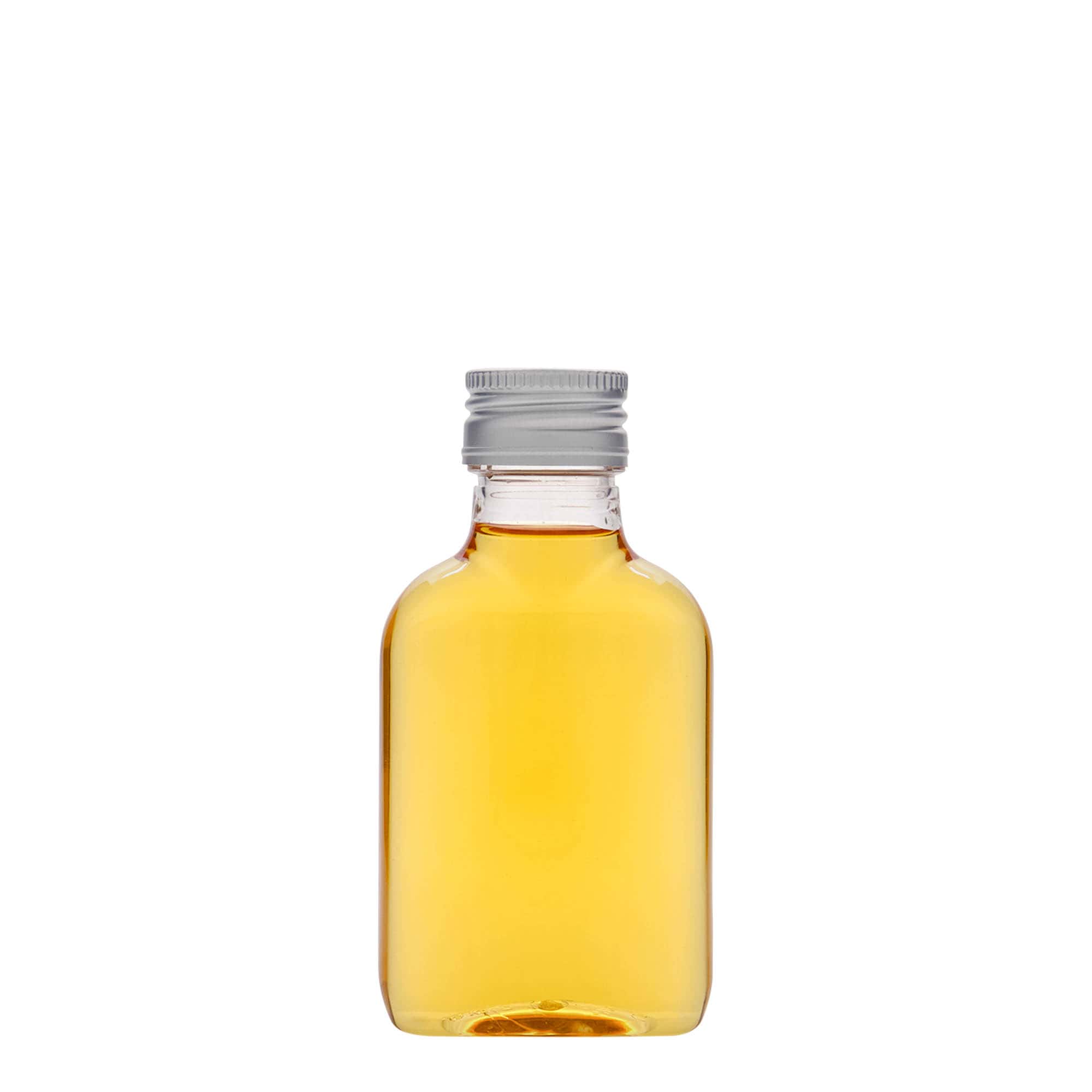 100 ml vrecková fľaša, oválna, PET-plast, hrdlo: PP 28 100 ml vrecková fľaša, oválna, PET-plast, hrdlo: PP 28