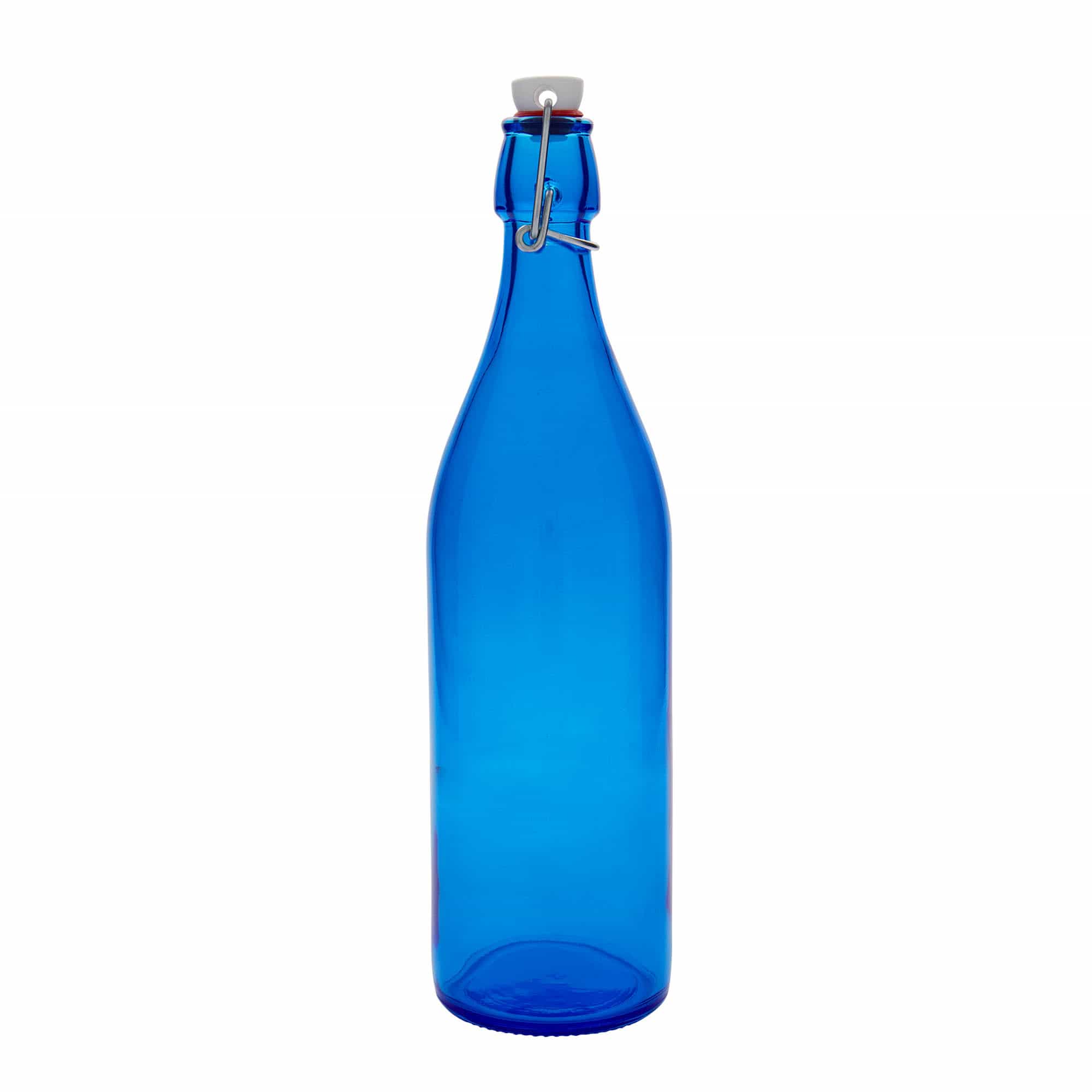 1 000 ml sklenená fľaša 'Giara', modrá, hrdlo: záklopka s pántom