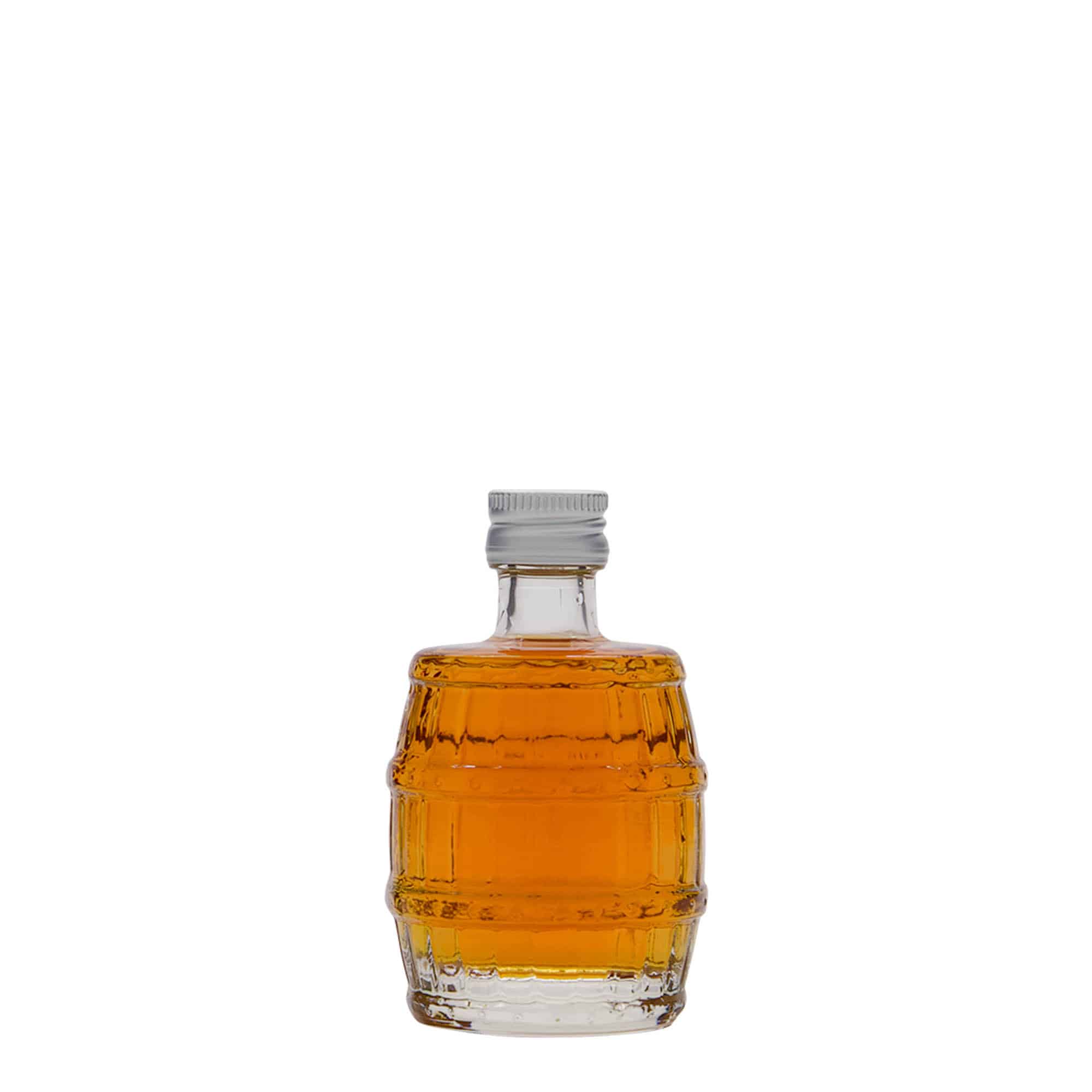 50 ml sklenená fľaša „sud“, hrdlo: PP 18