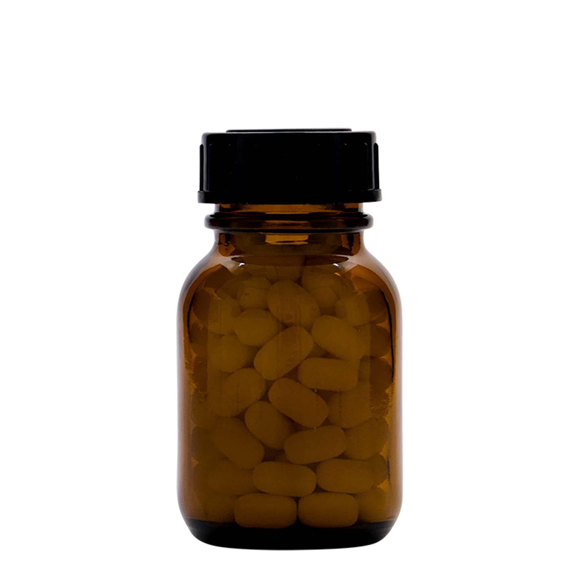 50 ml širokouhlová fľaša, hnedá, hrdlo: DIN 32