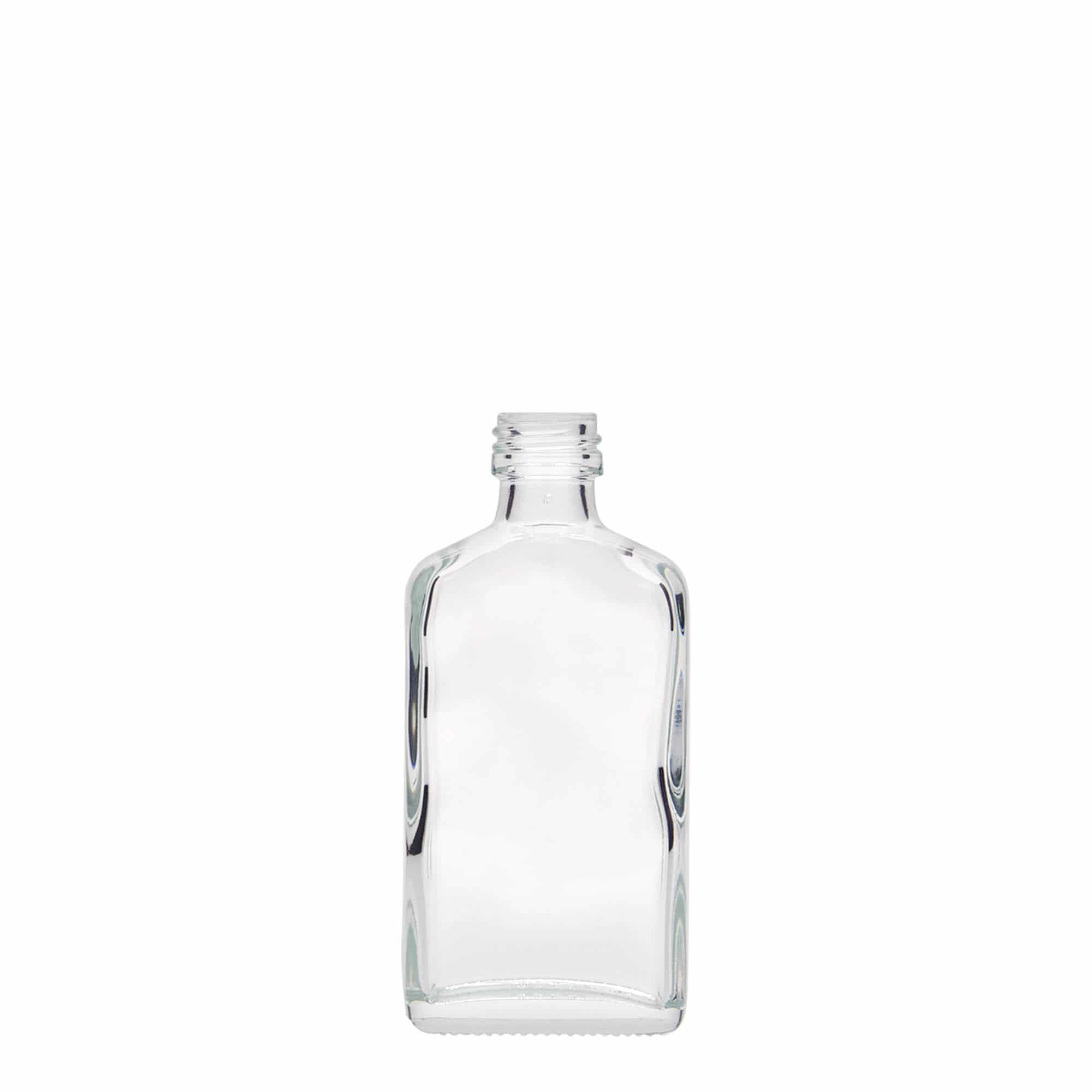 50 ml vrecková fľaša, obdĺžniková, sklená, hrdlo: PP 18 50 ml vrecková fľaša, obdĺžniková, sklená, hrdlo: PP 18