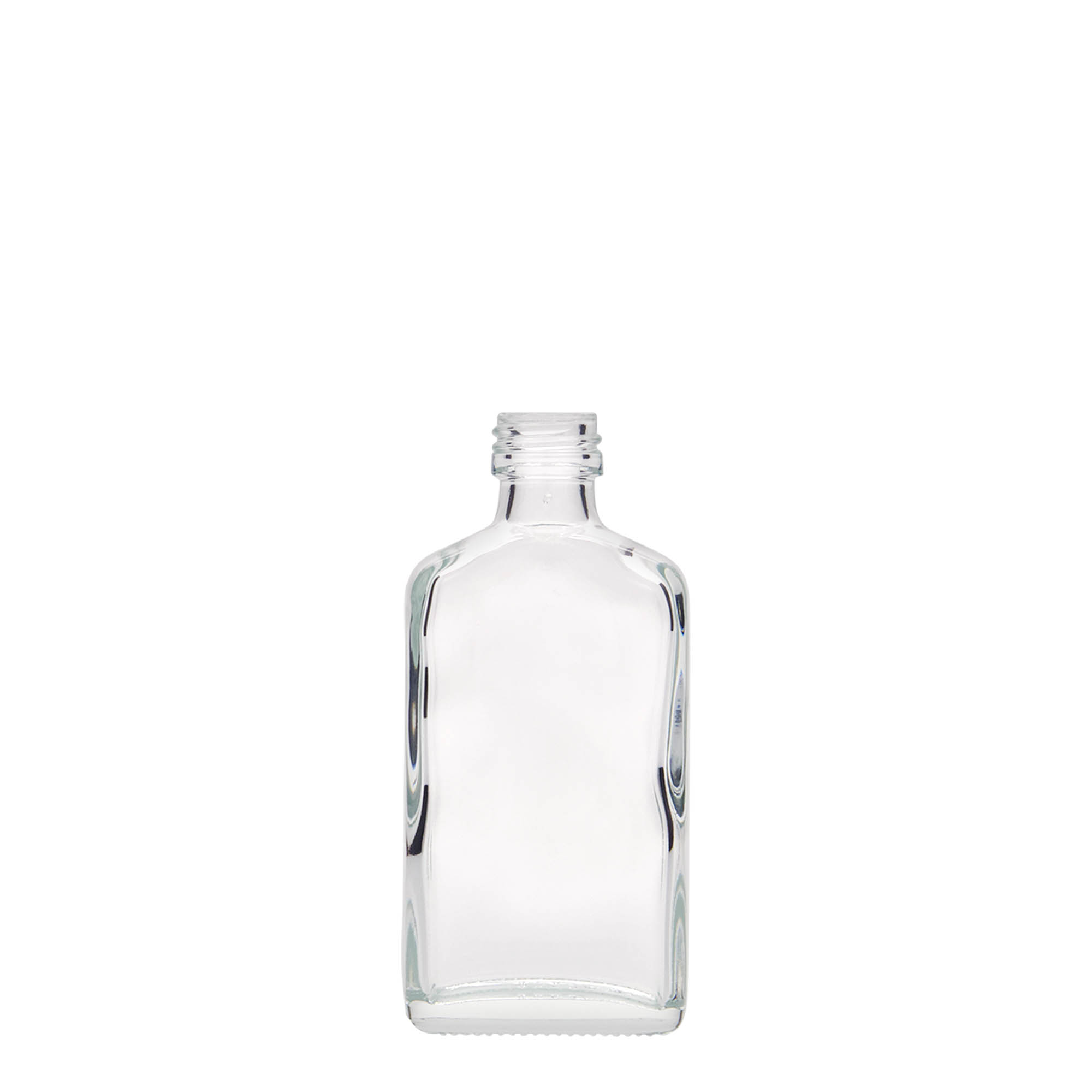 50 ml vrecková fľaštička, obdĺžniková, sklo, hrdlo: PP 18
