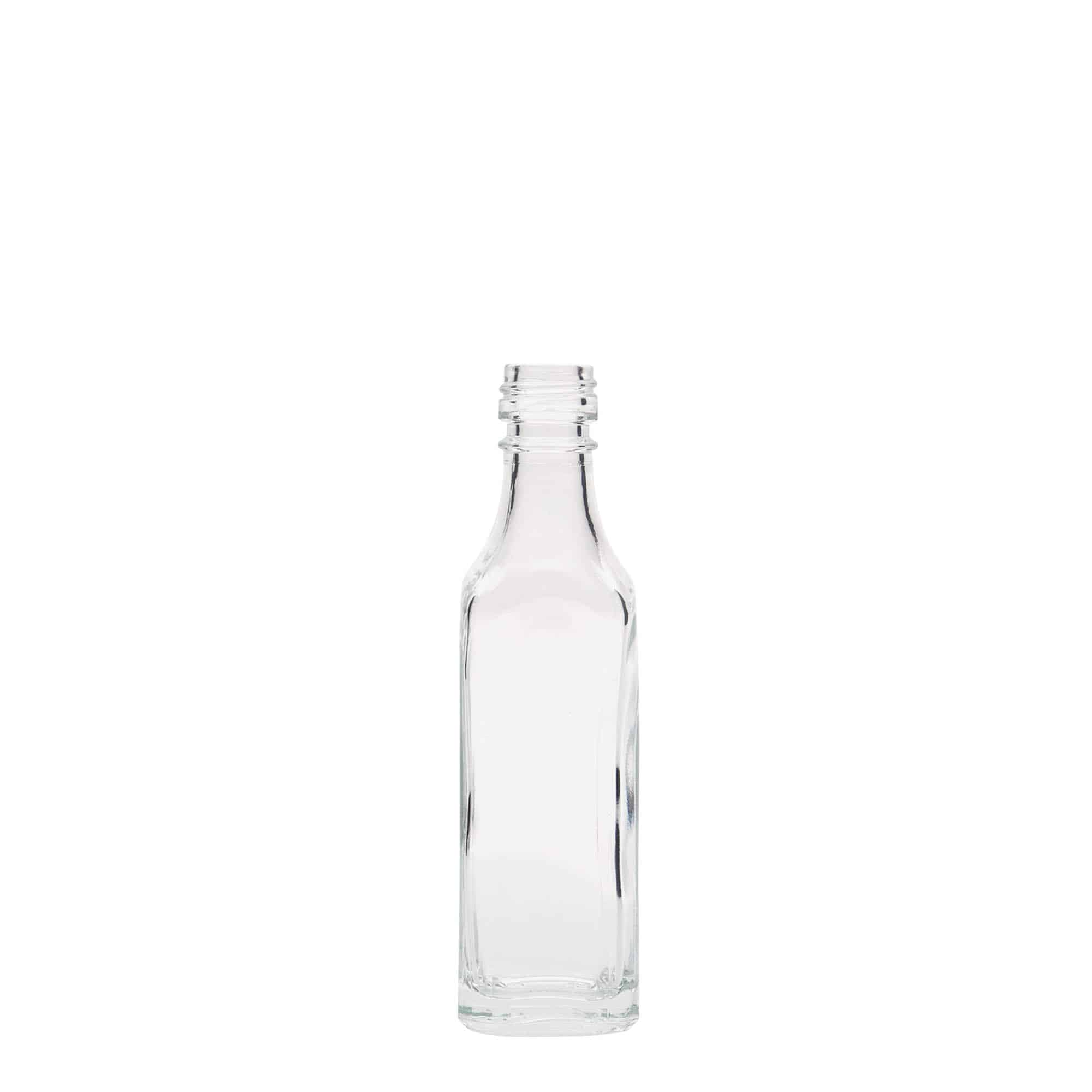50 ml sklená fľaša „Siena“, štvorcová, hrdlo: PP 18 50 ml sklená fľaša „Siena“, štvorcová, hrdlo: PP 18