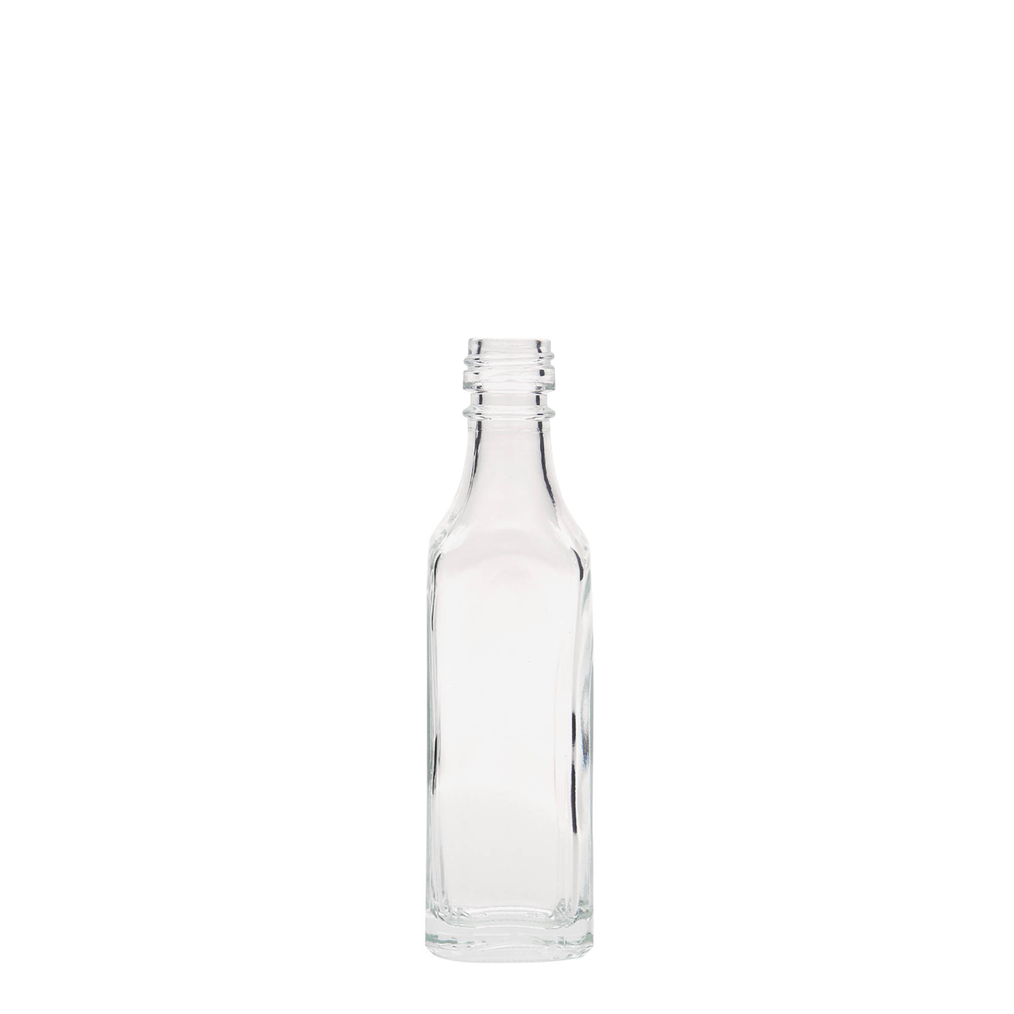 50 ml sklenená fľaša 'Siena', štvorcová, hrdlo: PP 18 50 ml sklenená fľaša 'Siena', štvorcová, hrdlo: PP 18