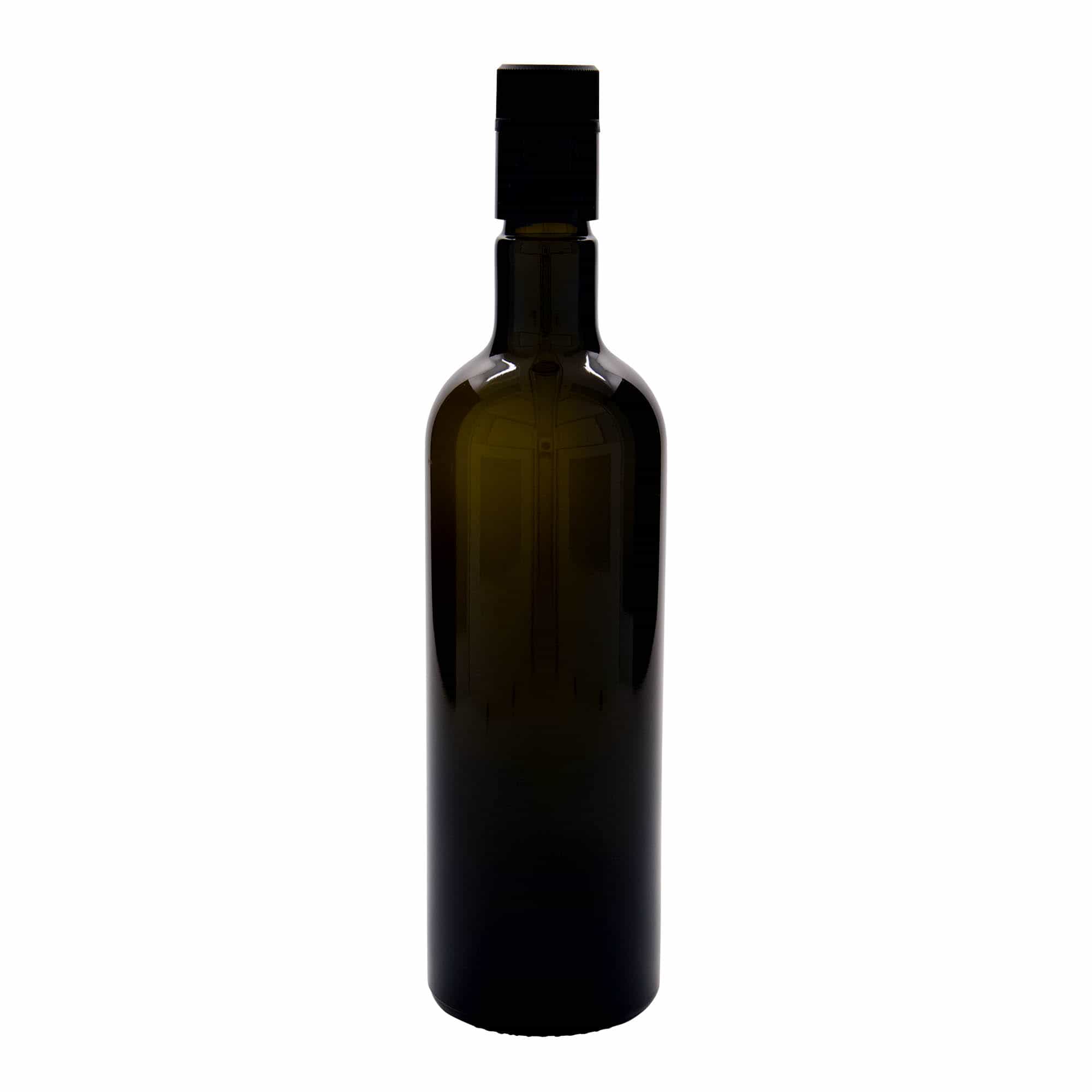 750 ml fľaša na ocot/olej „Willy New“, sklená, antická zelená farba, hrdlo: DOP