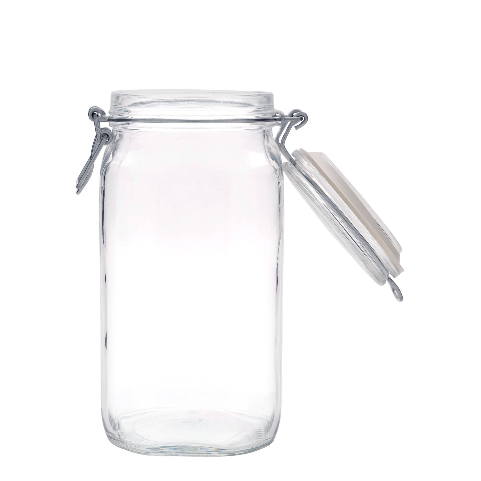 1 500 ml sklenená nádoba so záverom na drôt, štvorcová, hrdlo: záver na drôt