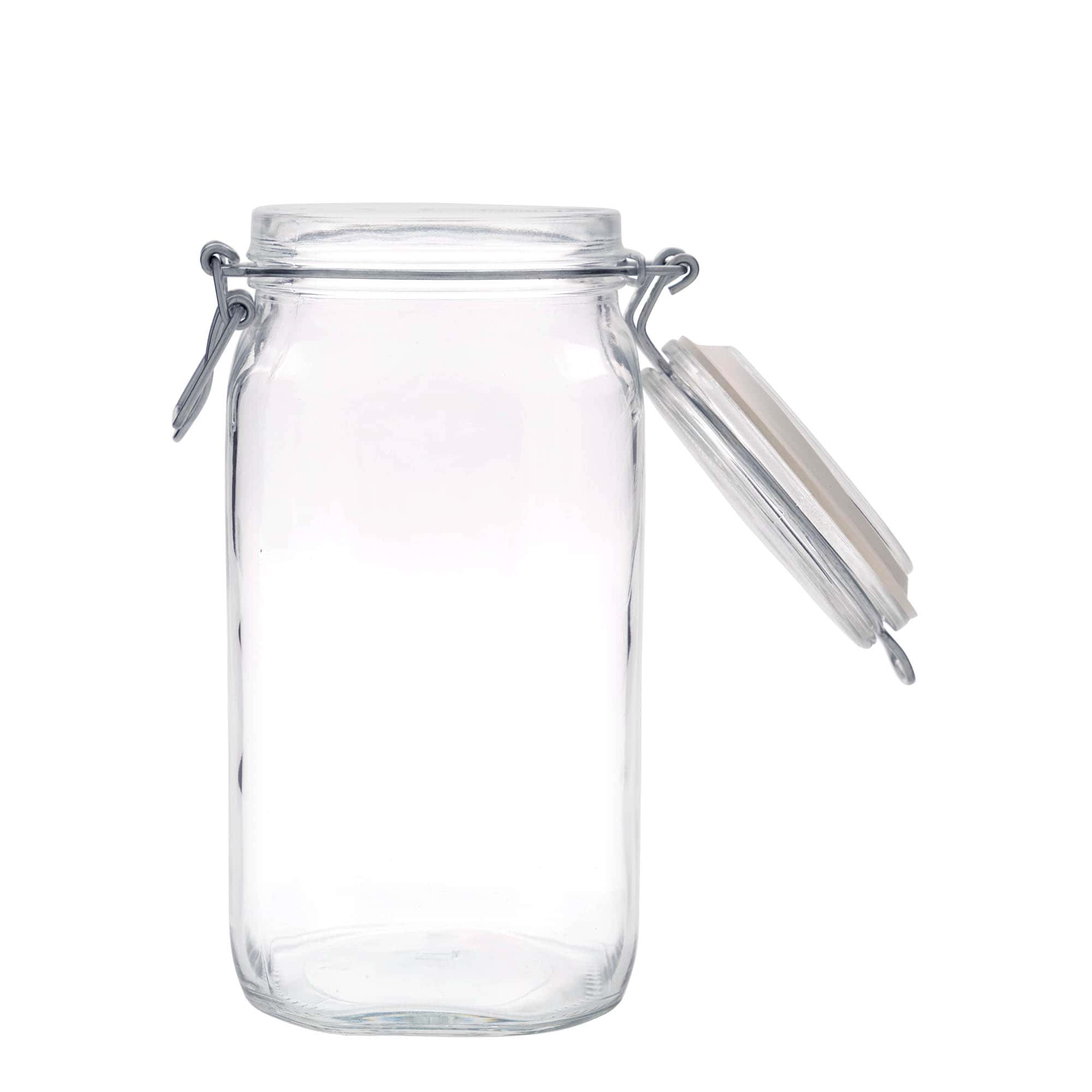 1 500 ml sklenená nádoba so záverom na drôt, štvorcová, hrdlo: záver na drôt