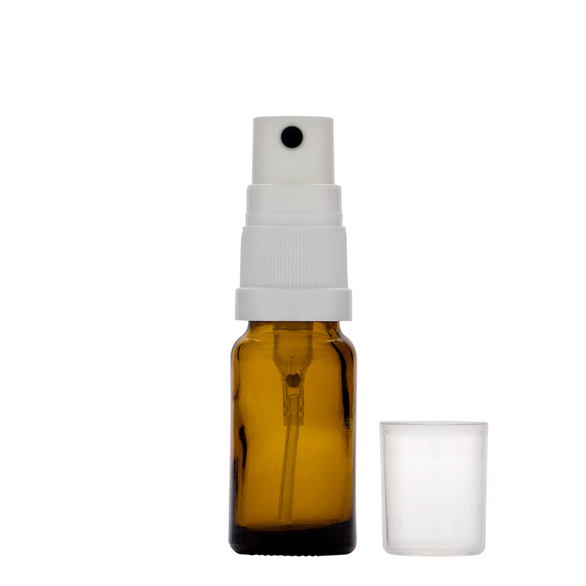 10 ml lekárska rozprašovacia fľaša, sklo, hnedá, hrdlo: DIN 18