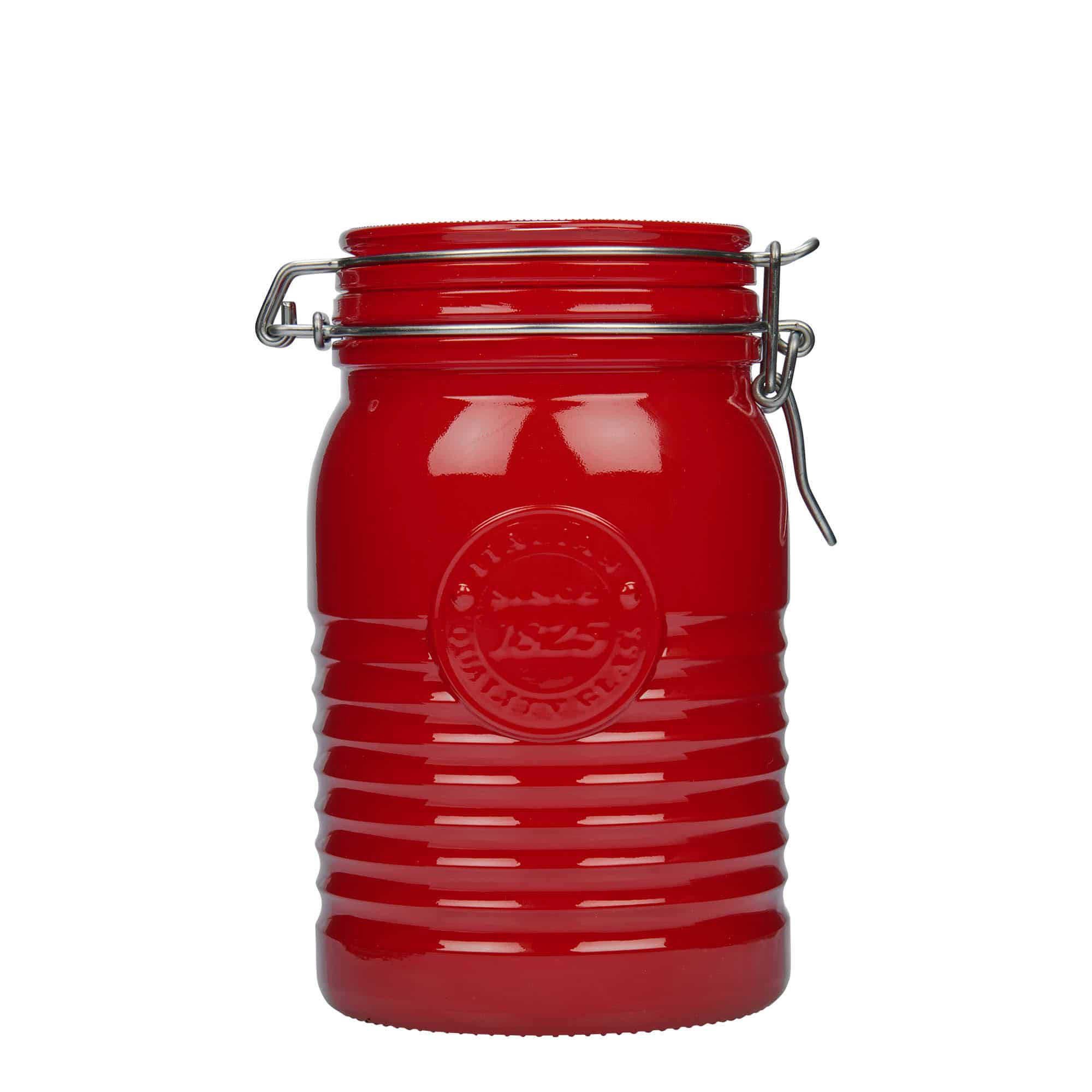 1 000 ml pohár so strmeňovým uzáverom „Officina 1825“, červená farba, hrdlo: strmeňový uzáver 1 000 ml pohár so strmeňovým uzáverom „Officina 1825“, červená farba, hrdlo: strmeňový uzáver