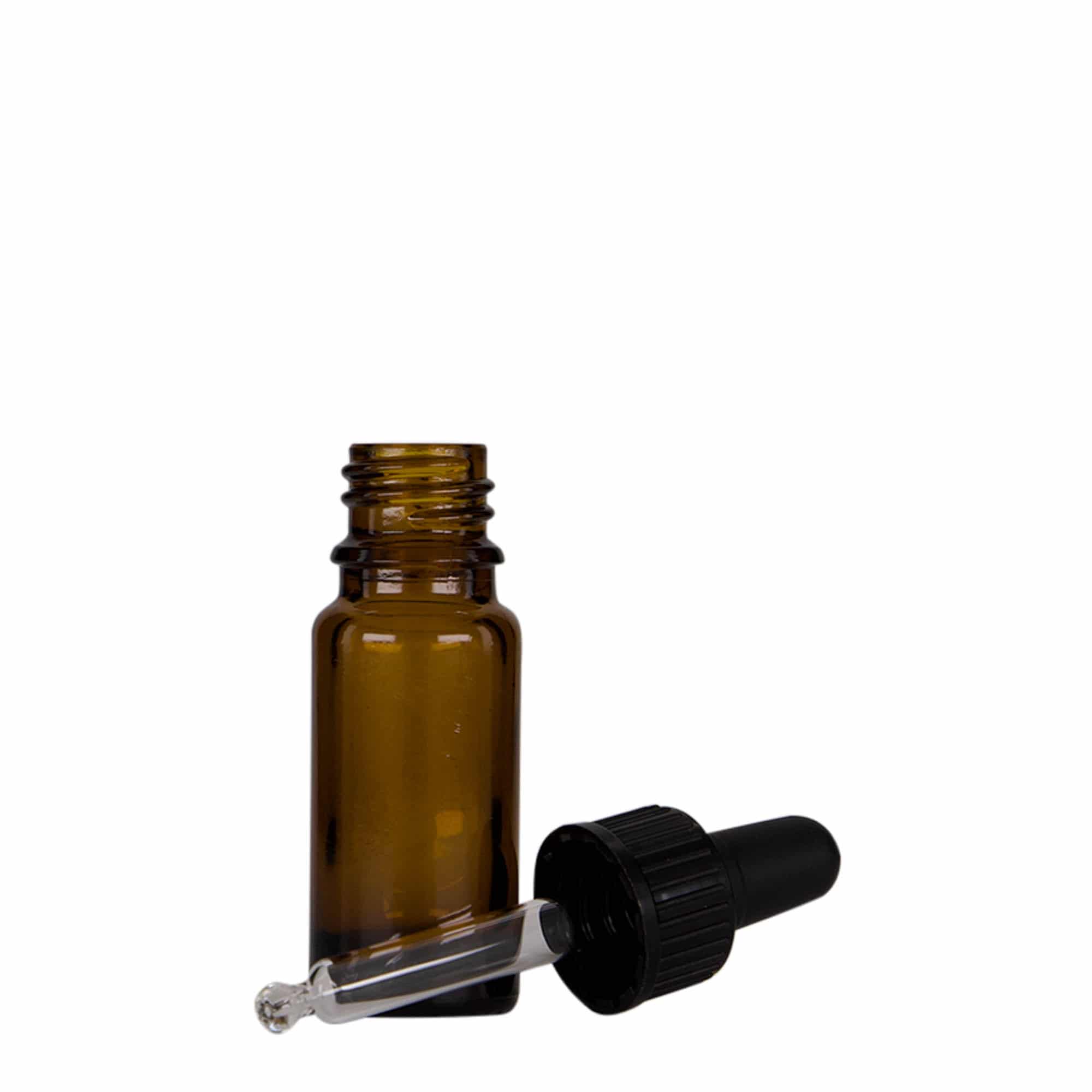 10 ml kvapkacia fľaštička lekárska, sklo, hnedo-čierna, hrdlo: DIN 18