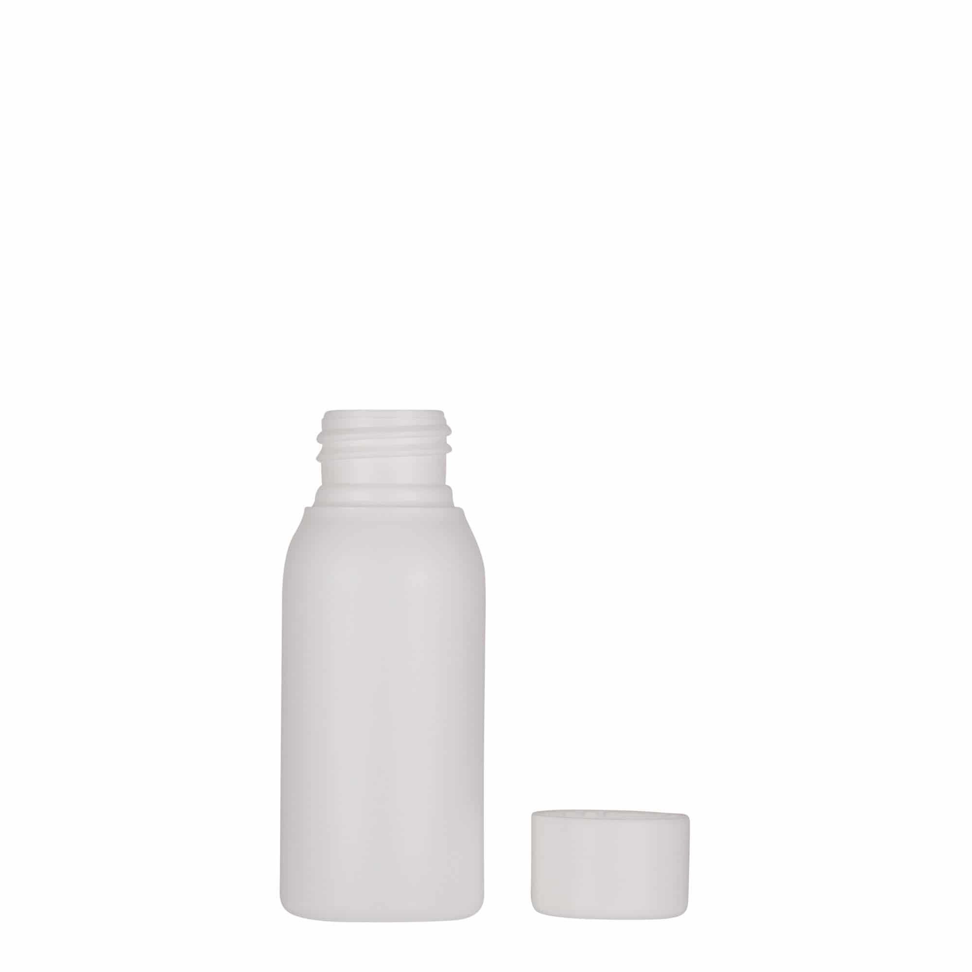 50 ml plastová fľaša „Tuffy“, HDPE, biela farba, hrdlo: 24/410