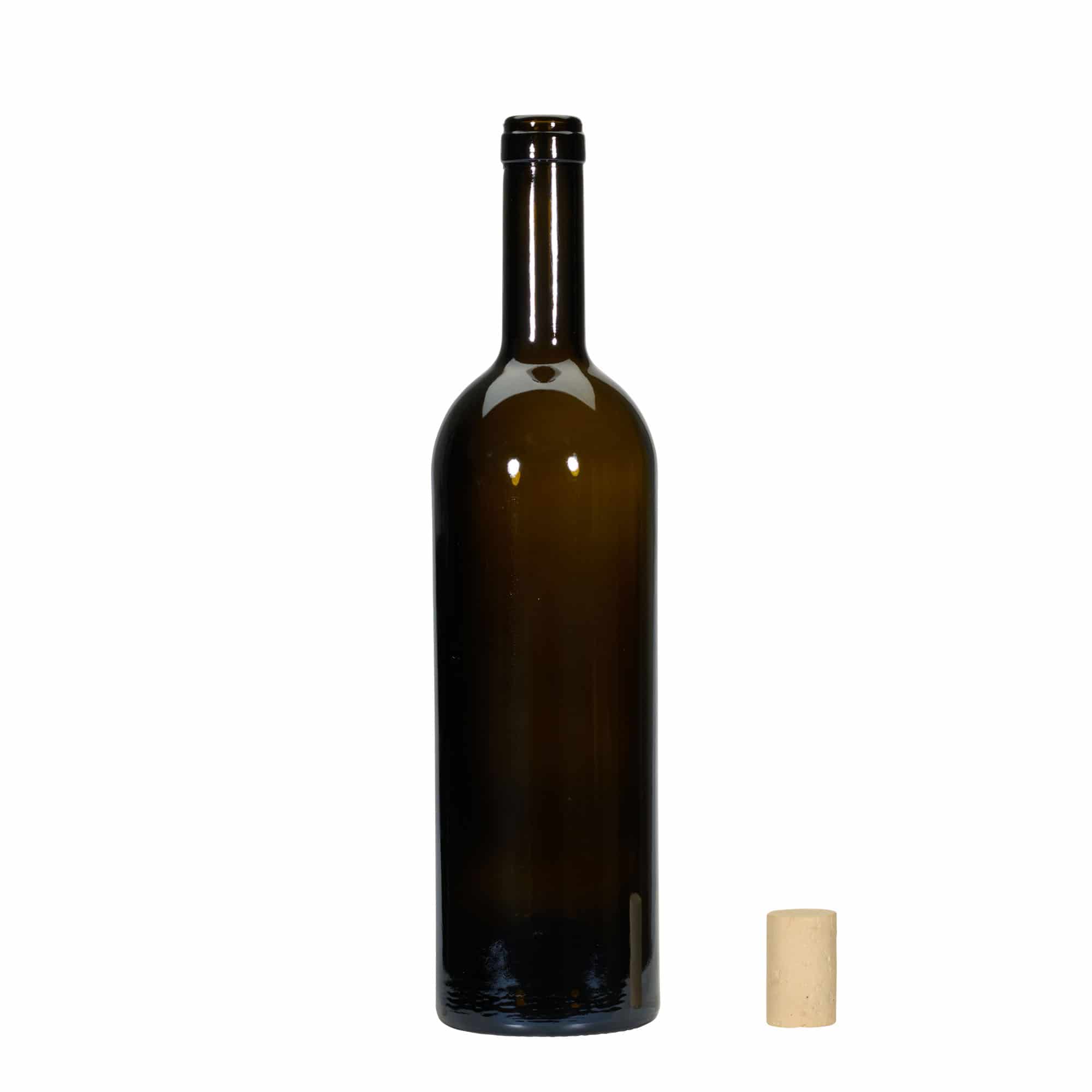 750 ml vínová fľaša „Golia“, antická zelená farba, hrdlo: korok