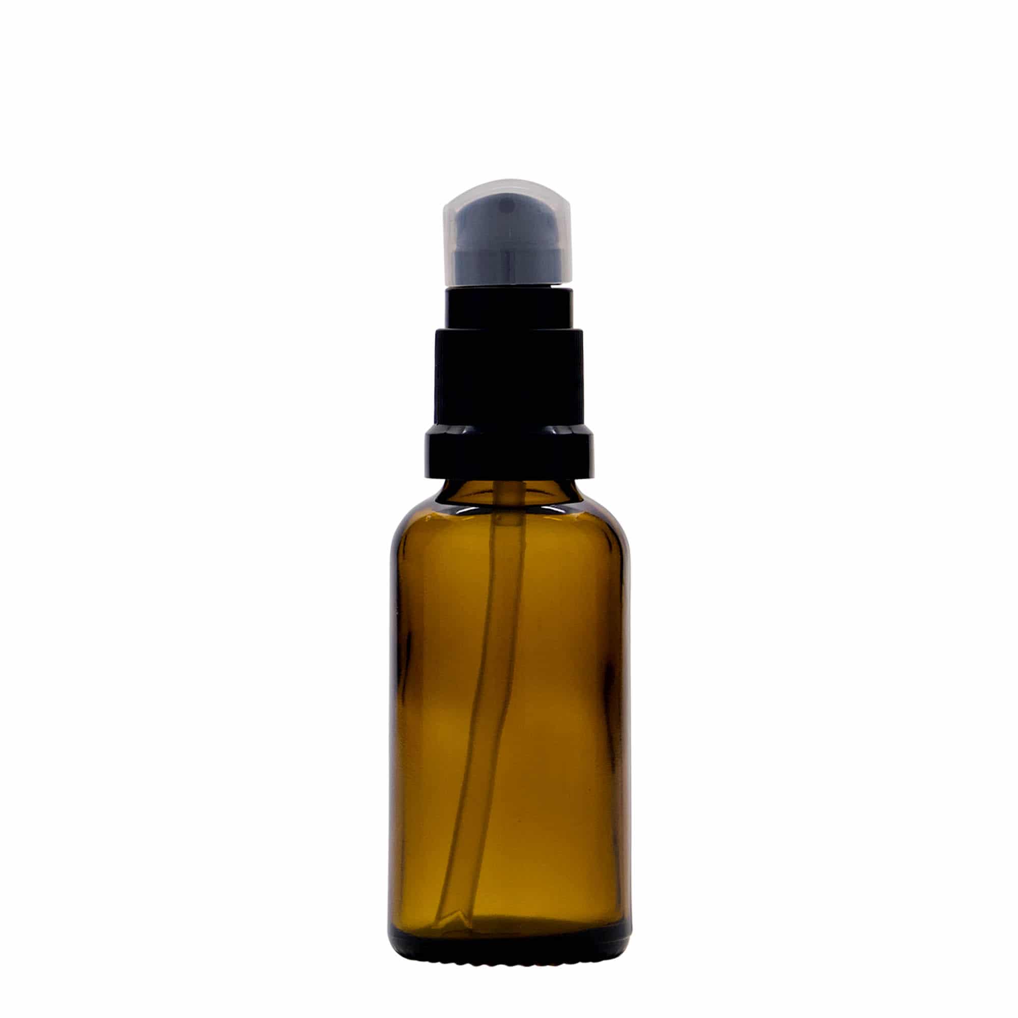 30 ml liekovka s pumpičkou, sklená, hnedá farba, hrdlo: DIN 18 30 ml liekovka s pumpičkou, sklená, hnedá farba, hrdlo: DIN 18