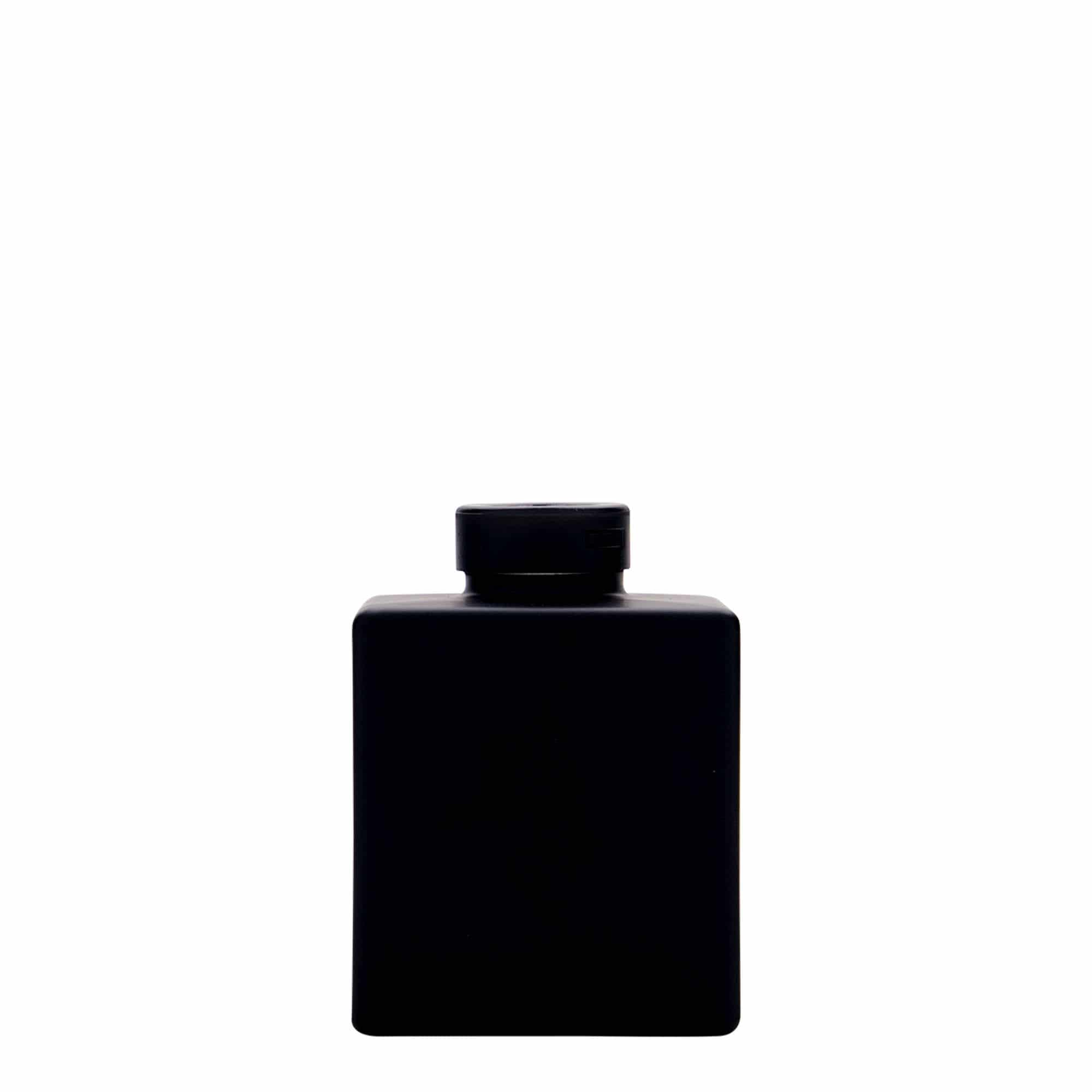 100 ml sklená fľaša „Cube“, štvorcová, čierna farba, hrdlo: korok