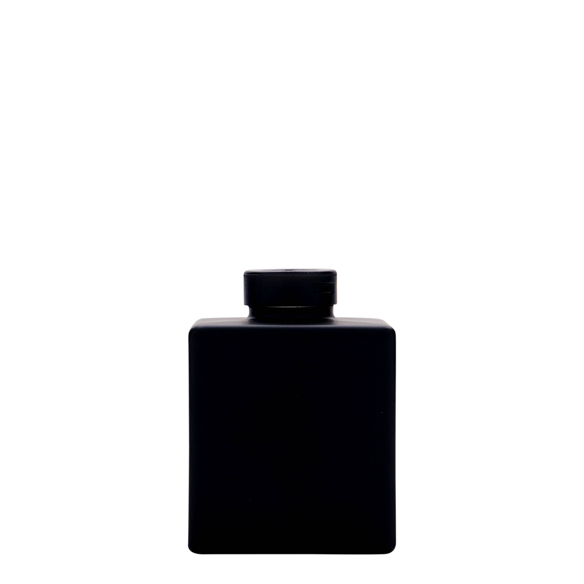 100 ml sklenená fľaša 'Cube', štvorcová, čierna, hrdlo: korkové