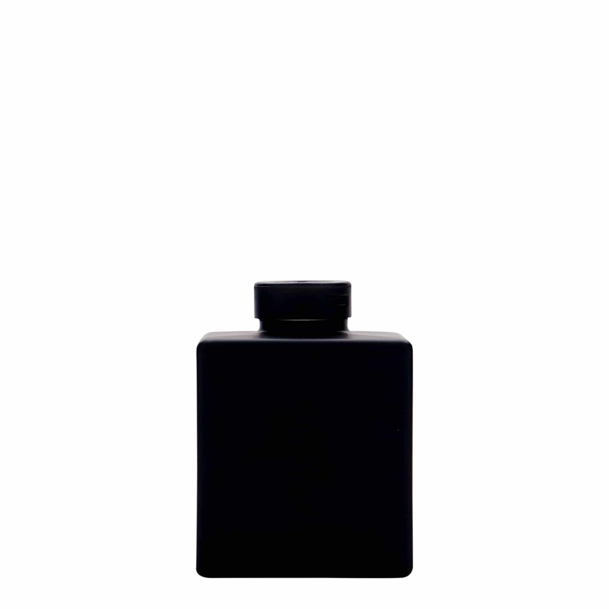 100 ml sklenená fľaša 'Cube', štvorcová, čierna, hrdlo: korkové