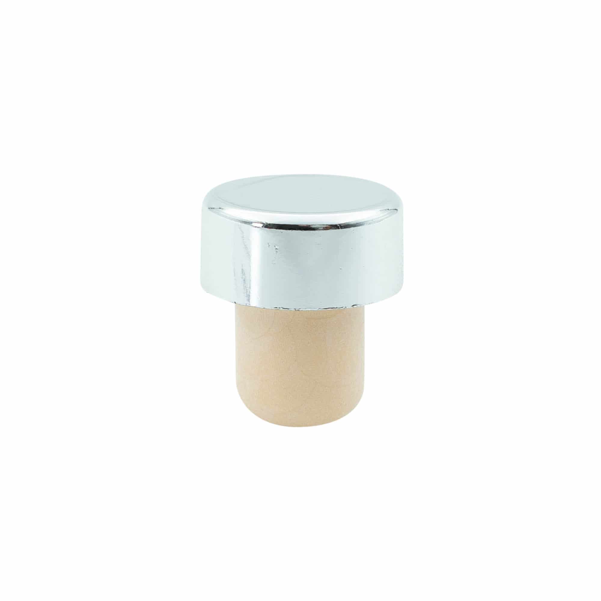 Zátky s hmatníkom 19 mm, plast, strieborná farba, pre hrdlo: korok