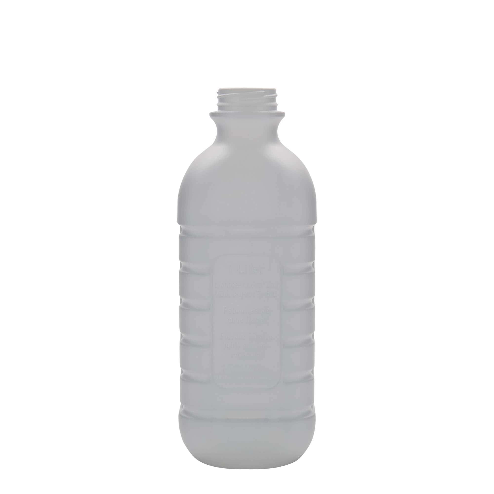 1 000 ml mliečna fľaša, obdĺžniková, HDPE plast, biela, hrdlo: PEHD40