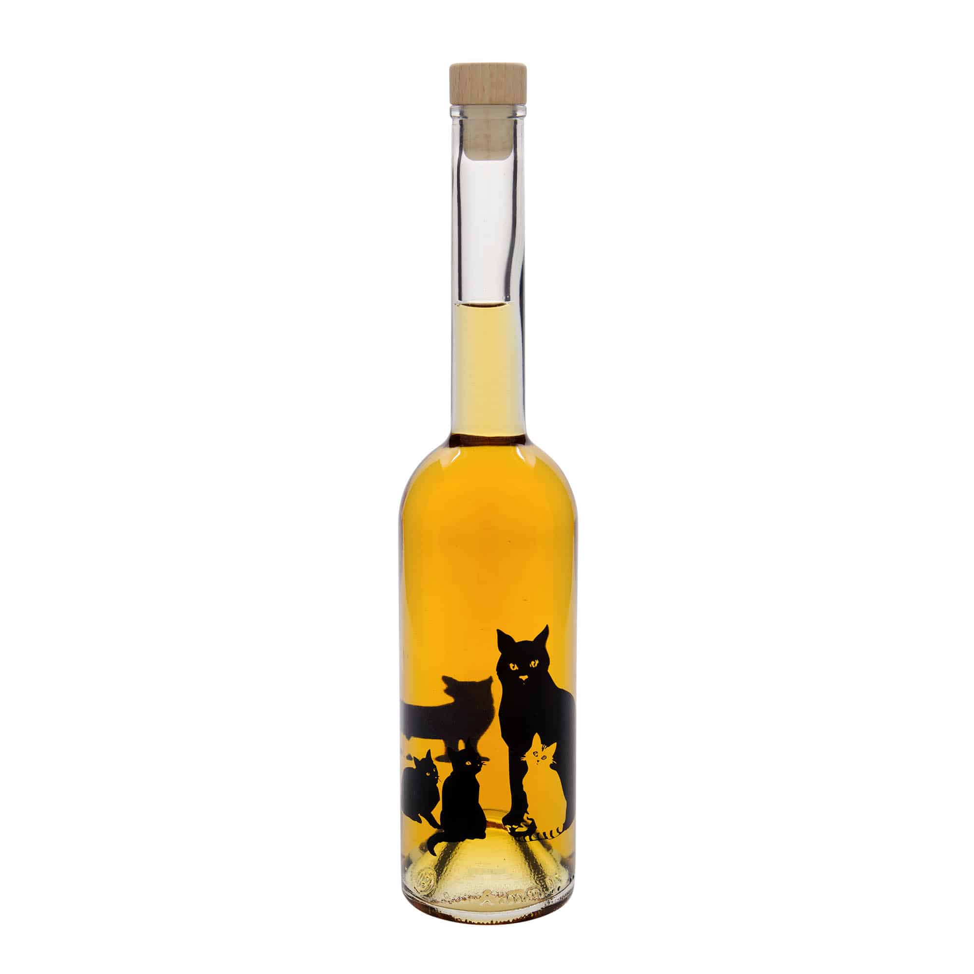 500 ml sklená fľaša „Opera“, motív: mačky, hrdlo: korok