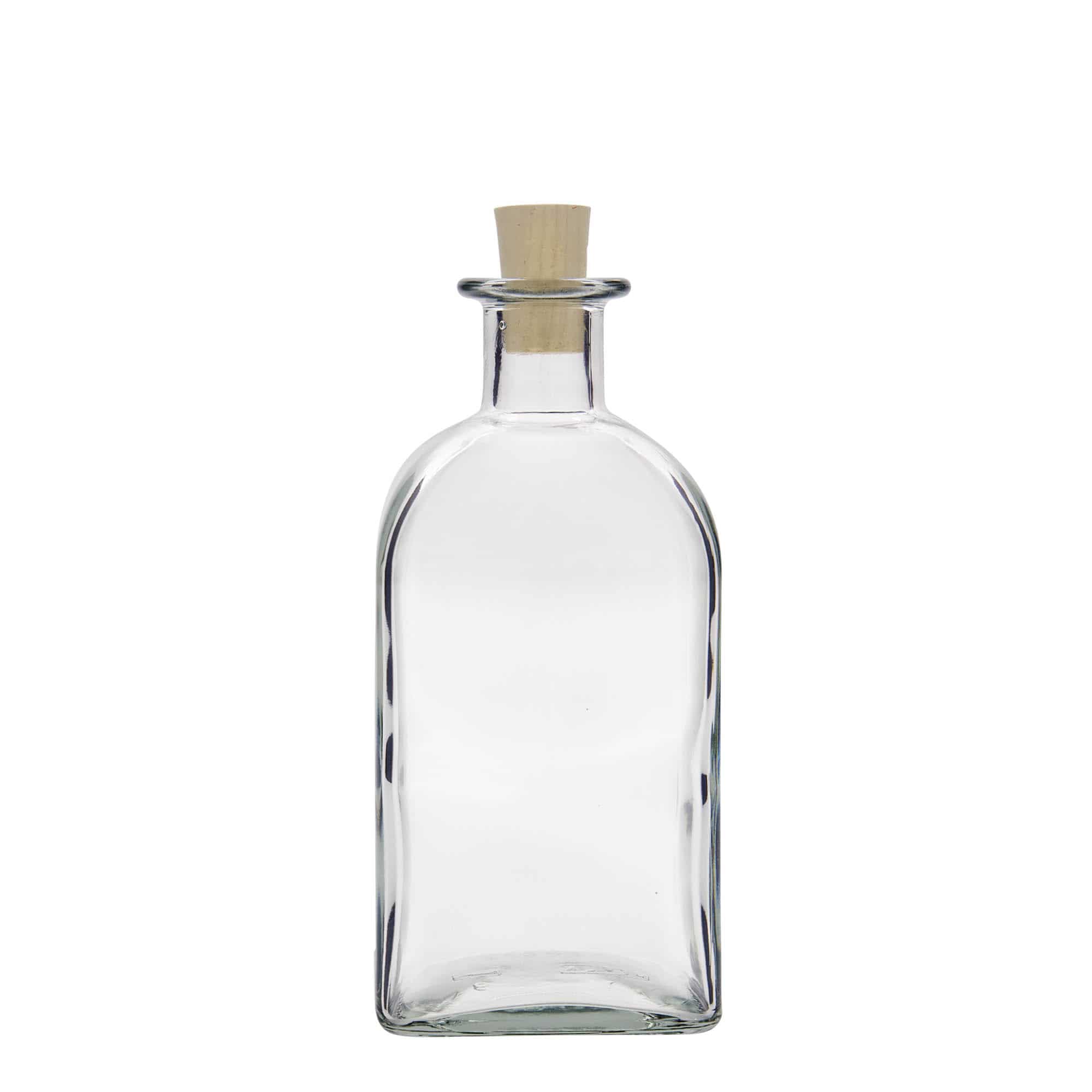 500 ml sklená fľaša lekárnik Carré, štvorcová, hrdlo: korok