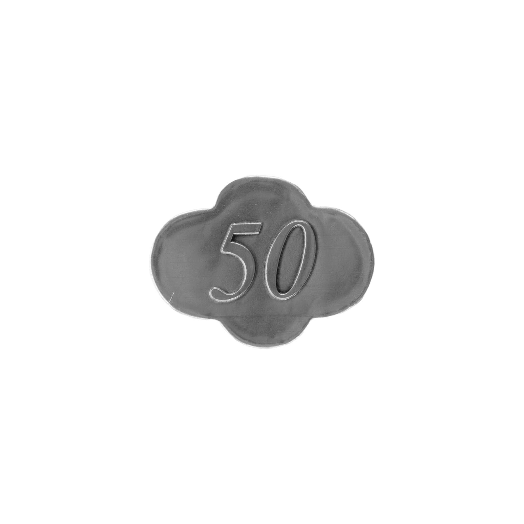 Cínová etiketa '50', kov, strieborná Cínová etiketa '50', kov, strieborná