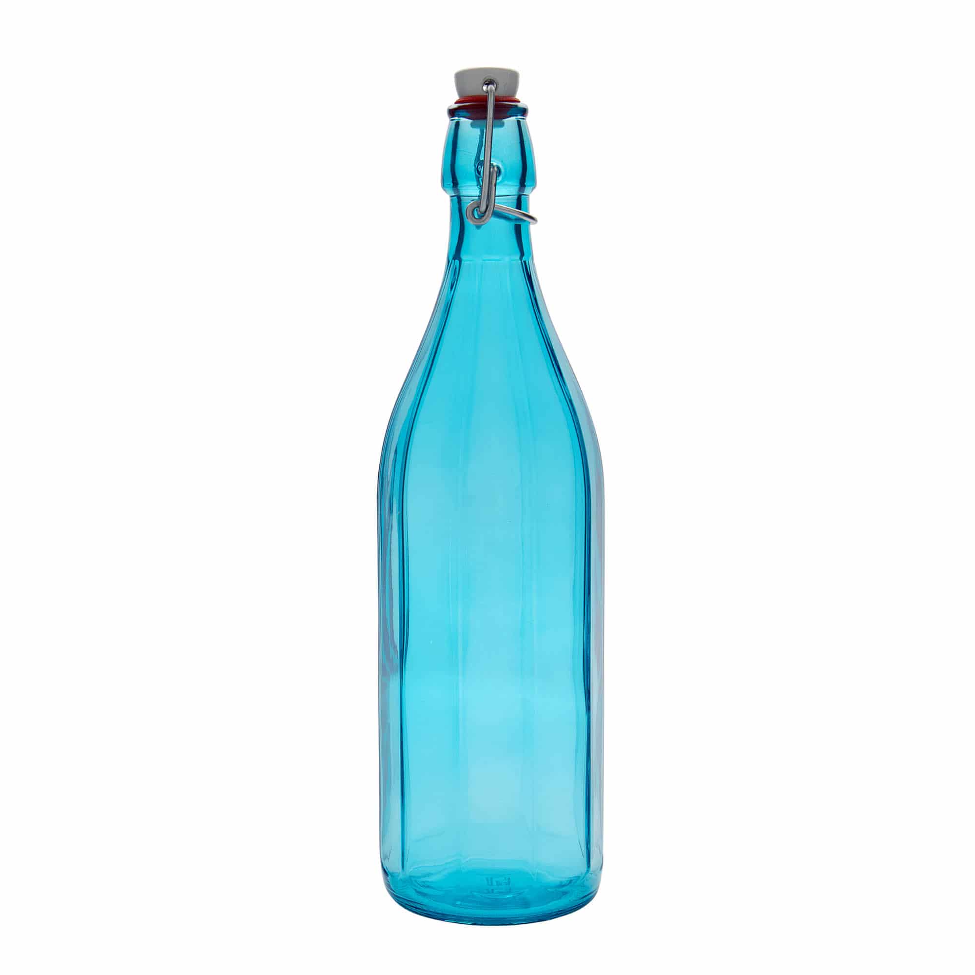 1 000 ml sklená fľaša „O x ford“, desaťhranná, azúrová farba, hrdlo: strmeňový uzáver 1 000 ml sklená fľaša „O x ford“, desaťhranná, azúrová farba, hrdlo: strmeňový uzáver