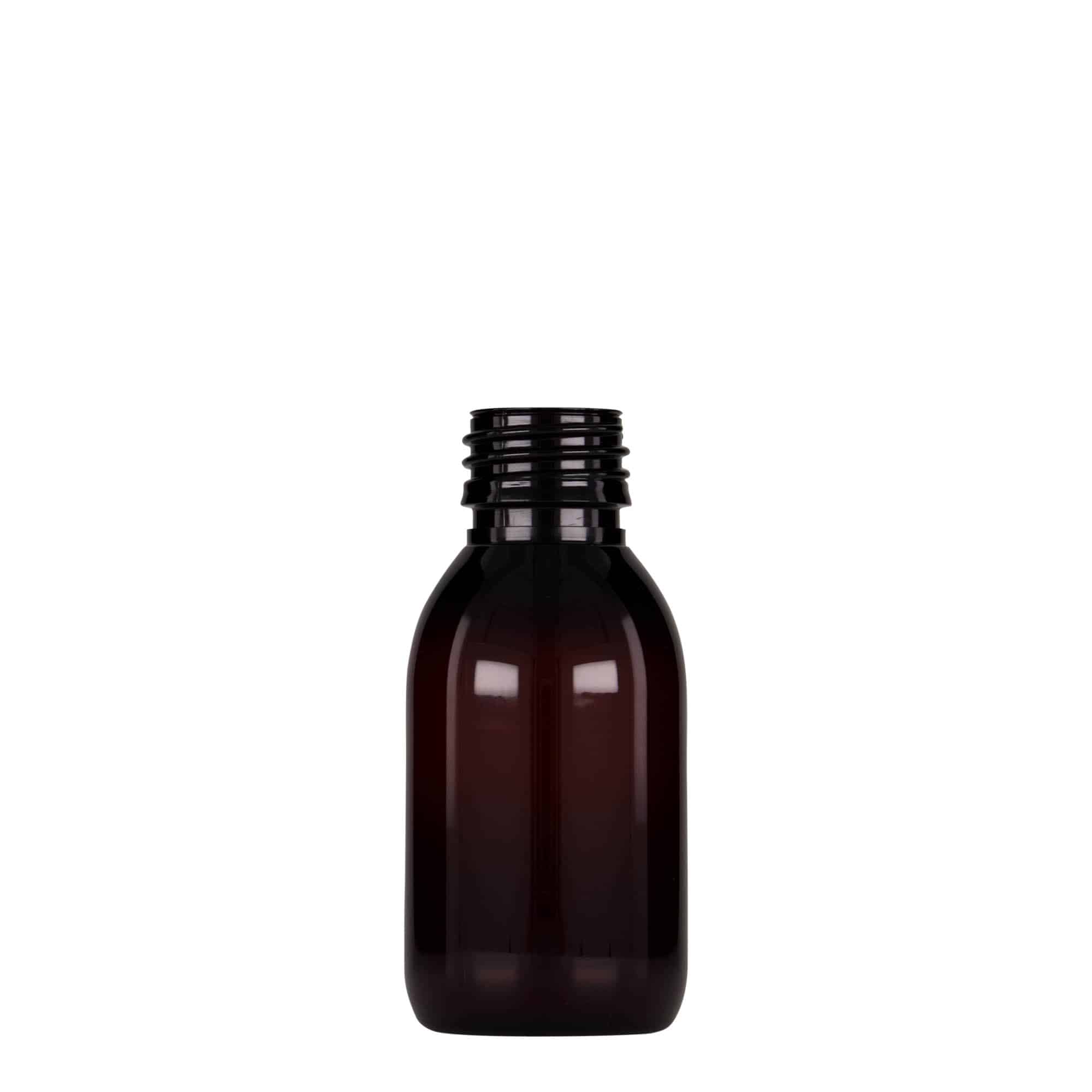 100 ml PET liekovka, hnedá farba, plast, hrdlo: PP 28 100 ml PET liekovka, hnedá farba, plast, hrdlo: PP 28