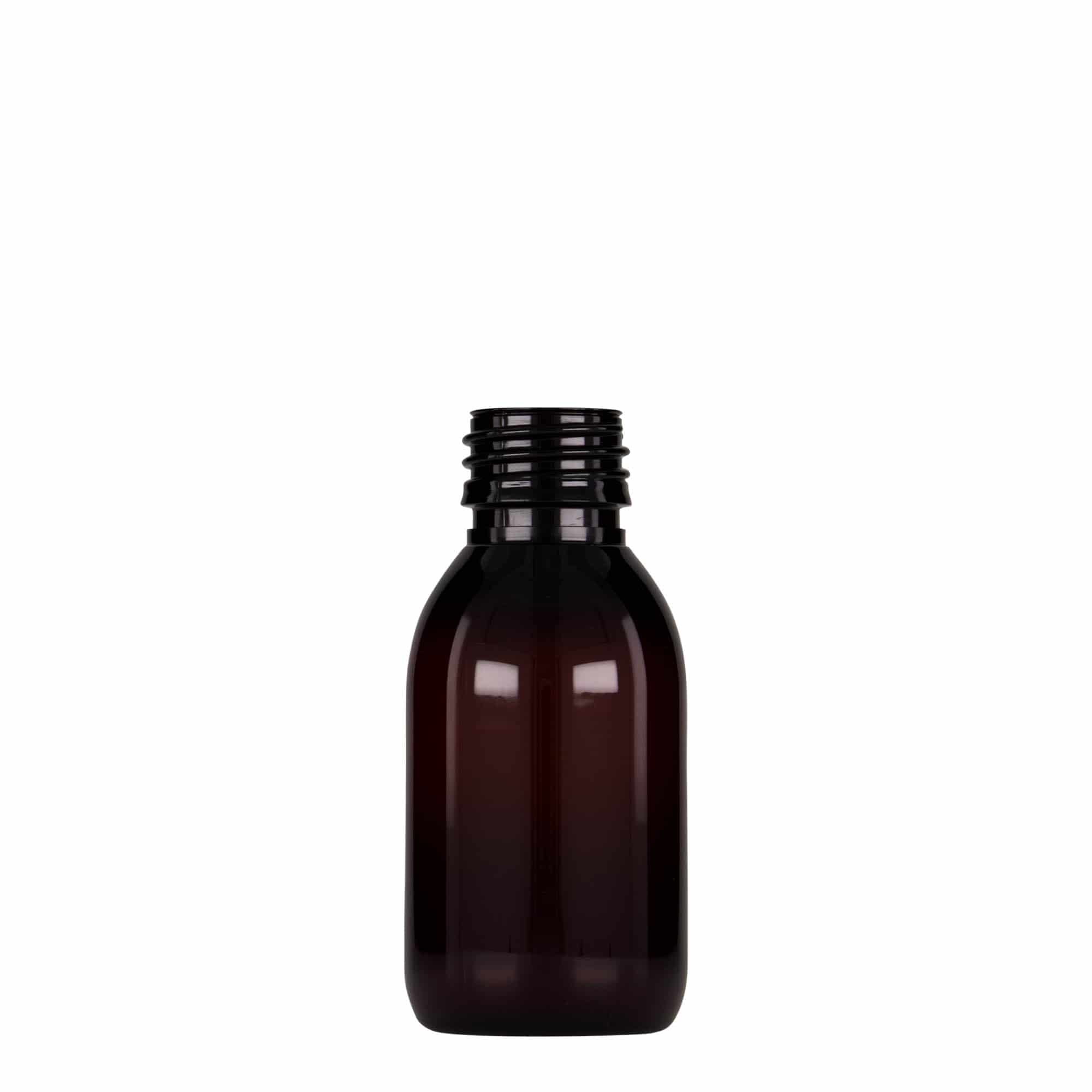 100 ml PET lekárska fľaša, hnedá, plast, hrdlo: PP 28