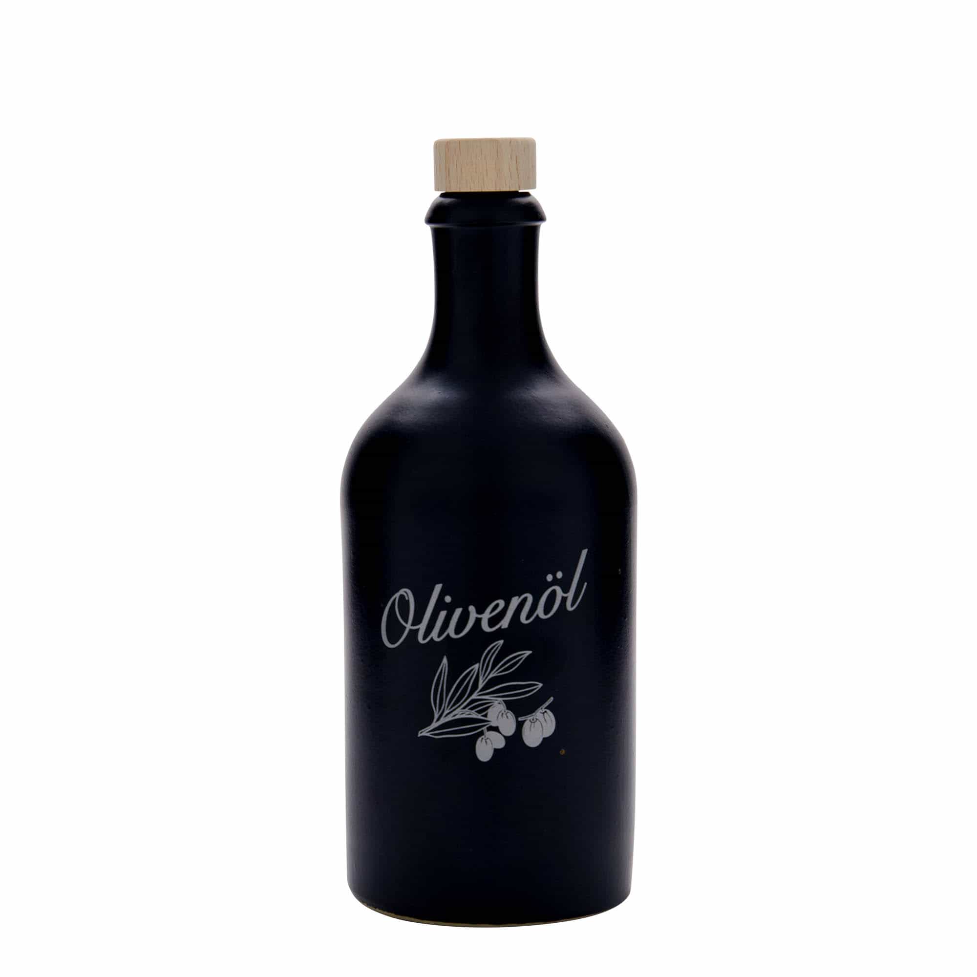 500 ml hlinený krčah, motív: olivový olej, kamenina, čierna farba, hrdlo: korok