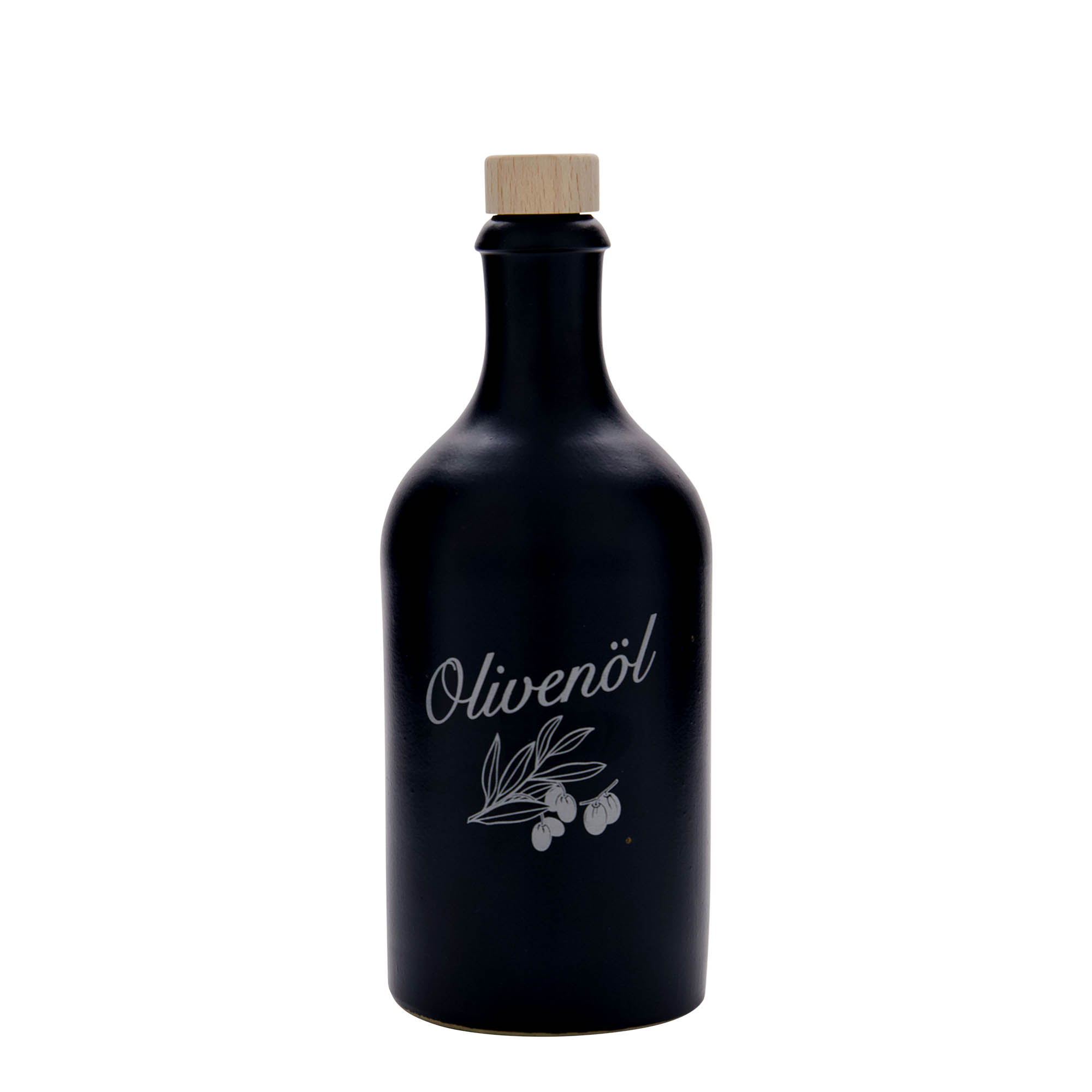 500 ml hlinený džbán, motív: olivový olej, kamenina, čierny, hrdlo: korek