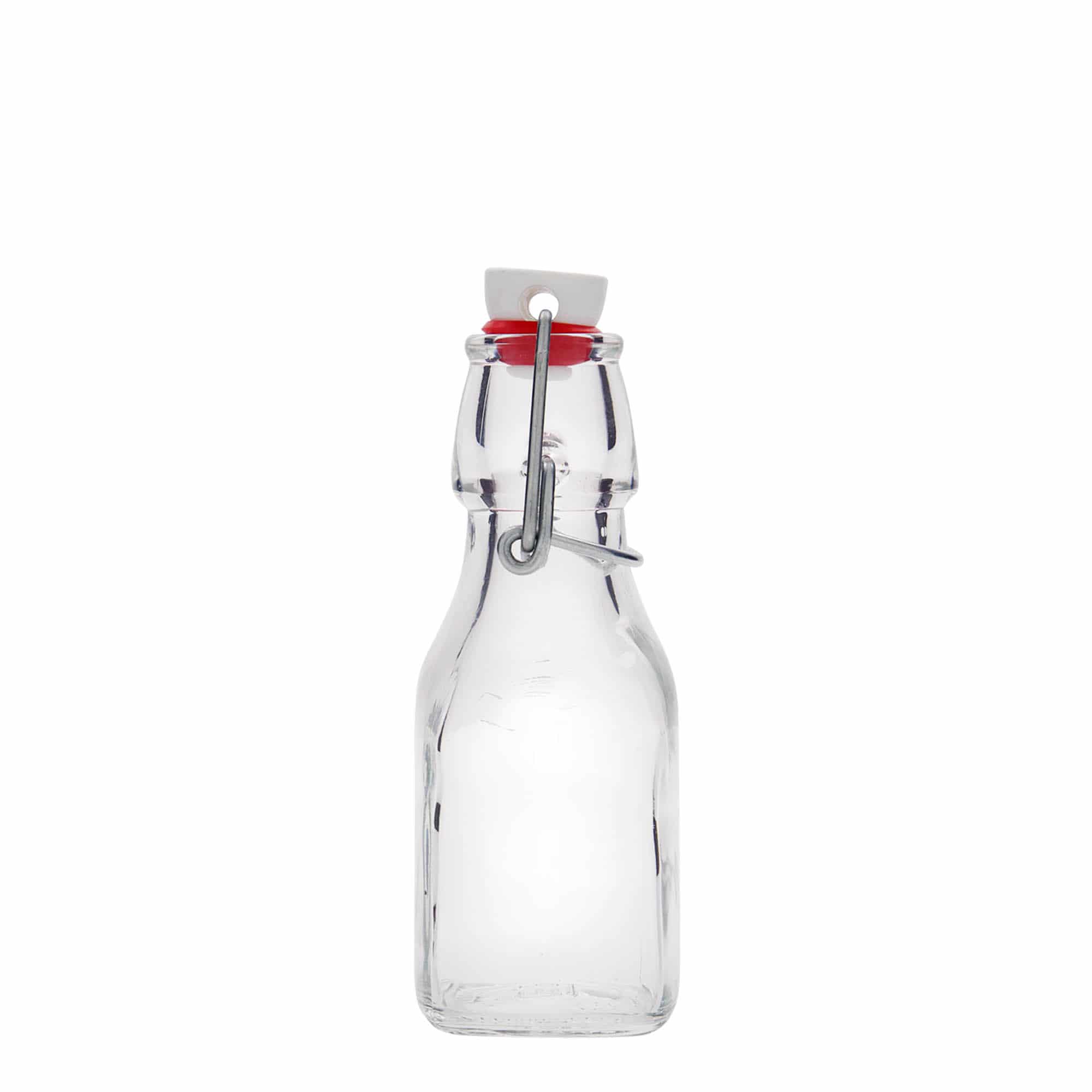 125 ml sklená fľaša „Swing“, štvorcová, hrdlo: strmeňový uzáver 125 ml sklená fľaša „Swing“, štvorcová, hrdlo: strmeňový uzáver
