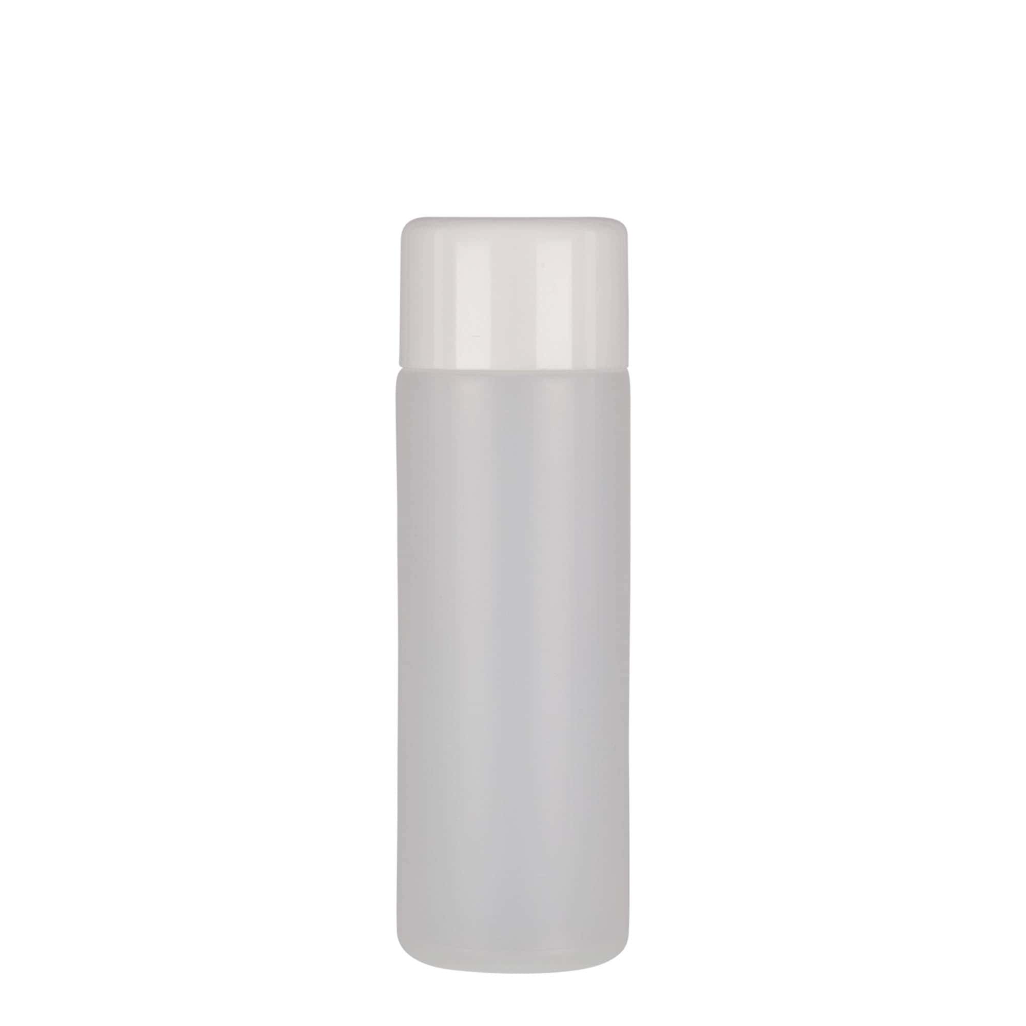 200 ml okrúhla fľaša, PE plast, prírodná farba, hrdlo: skrutkovací uzáver