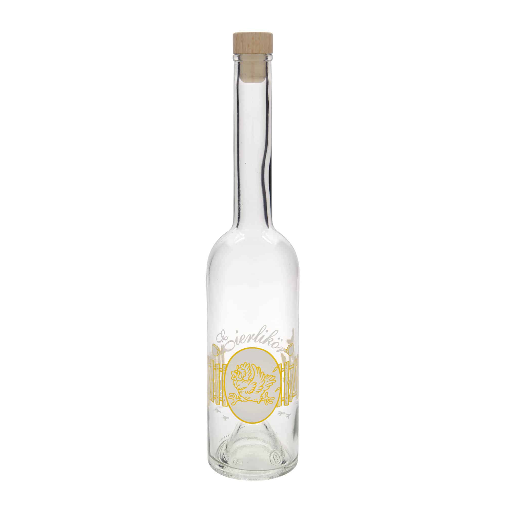500 ml sklená fľaša „Opera“, motív: Vaječný likér, hrdlo: korok
