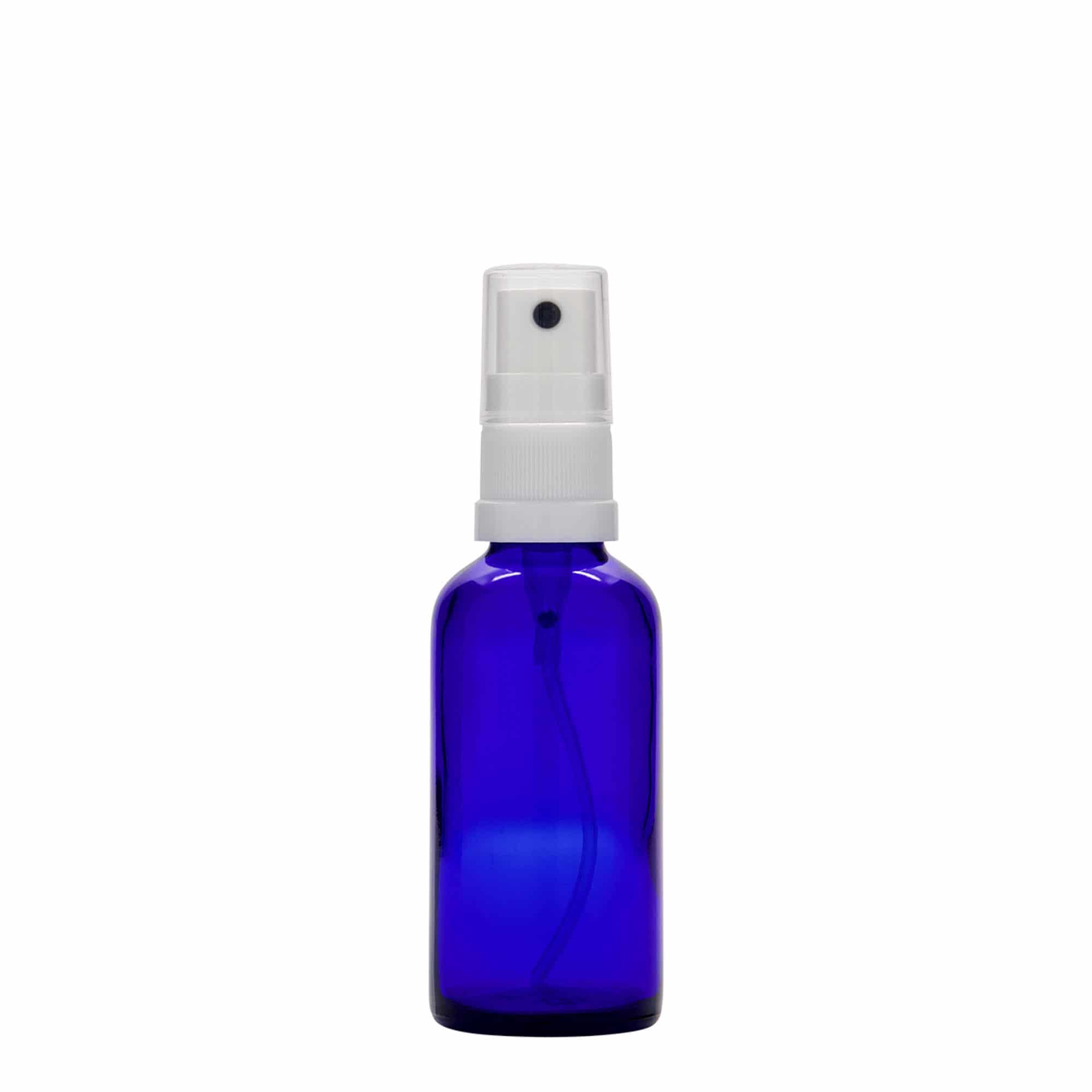 50 ml liekovka s rozprašovačom, sklená, kráľovská modrá farba, hrdlo: DIN 18 50 ml liekovka s rozprašovačom, sklená, kráľovská modrá farba, hrdlo: DIN 18