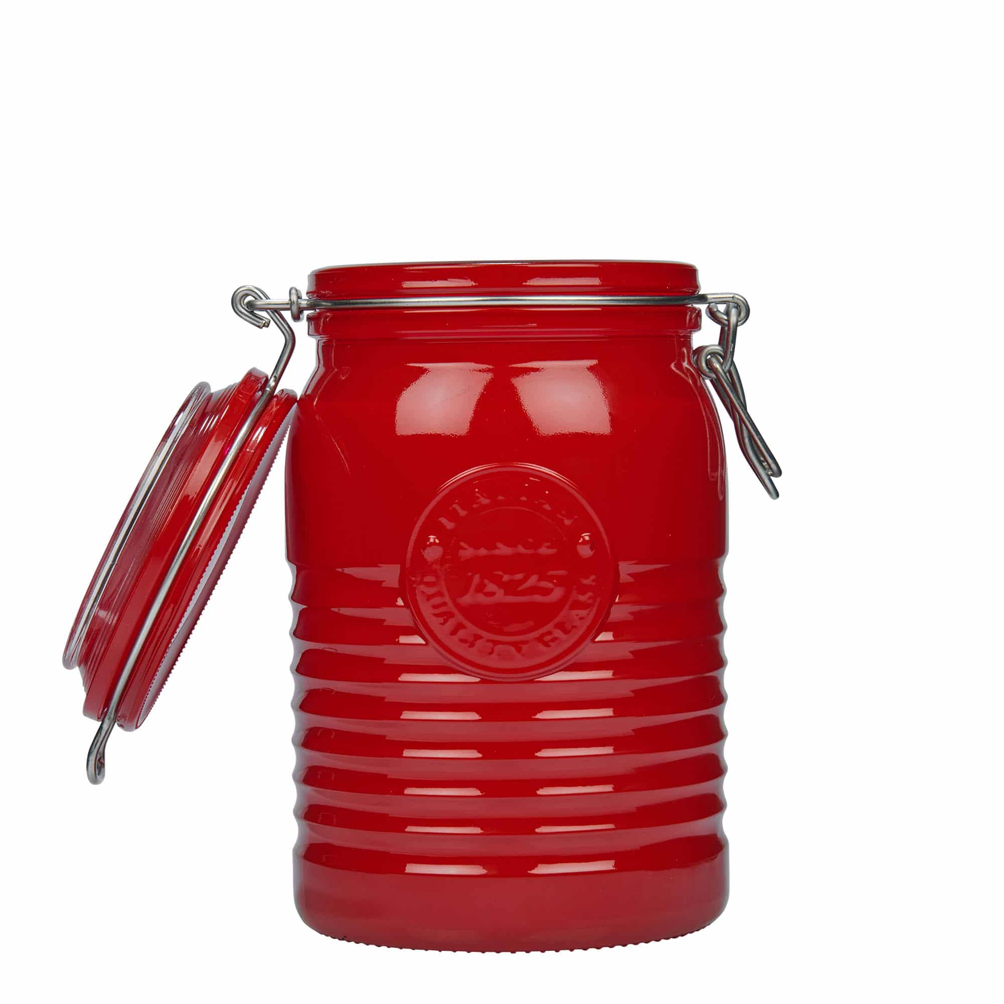 1 000 ml pohár so strmeňovým uzáverom „Officina 1825“, červená farba, hrdlo: strmeňový uzáver