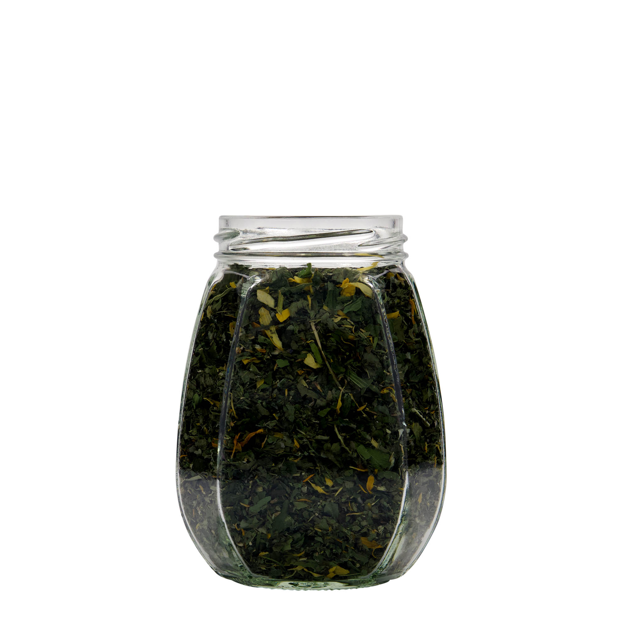 385 ml šesťhranná sklenená dóza na šperky, hrdlo: Twist-Off (TO 63)