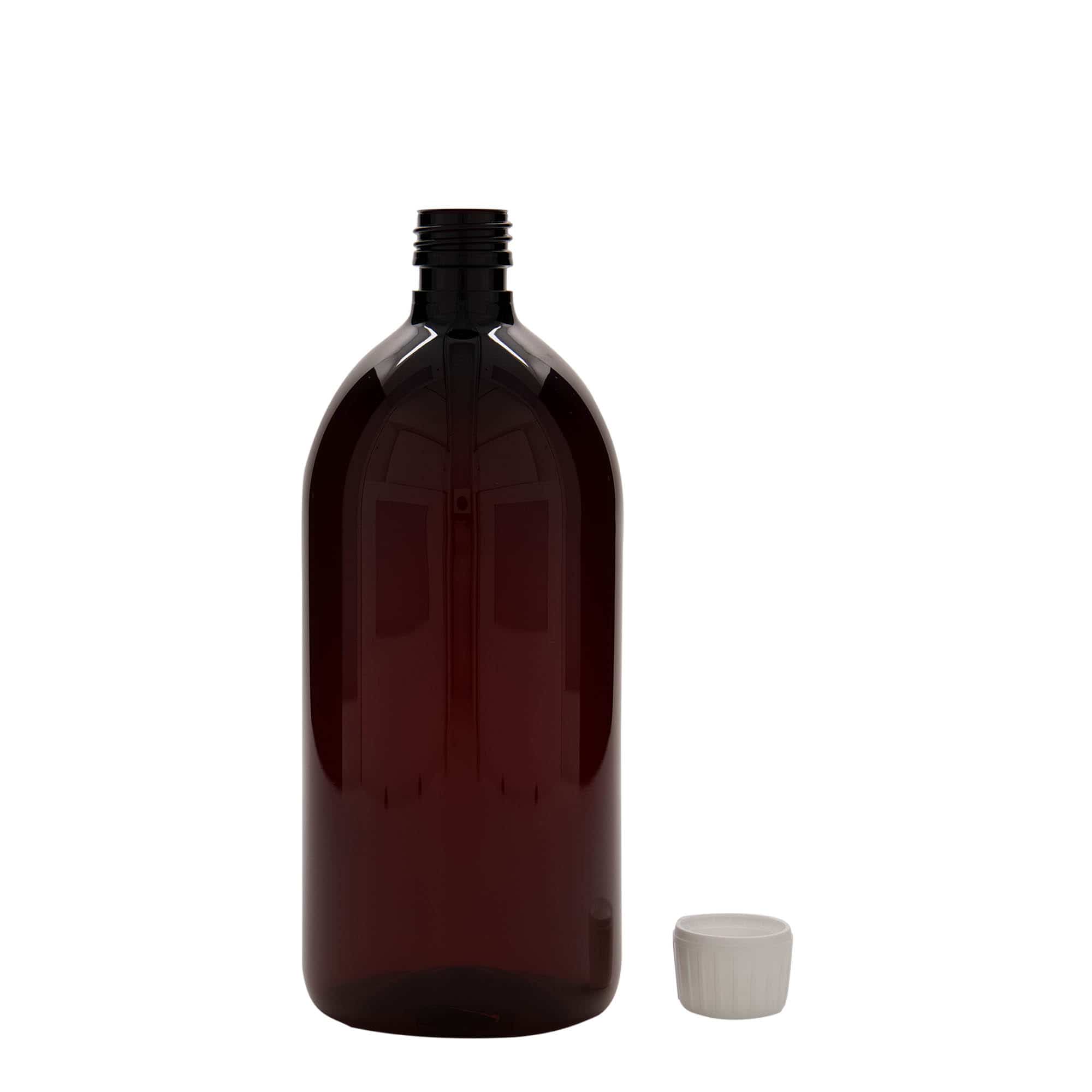 1 000 ml PET liekovka, hnedá farba, plast, hrdlo: PP 28