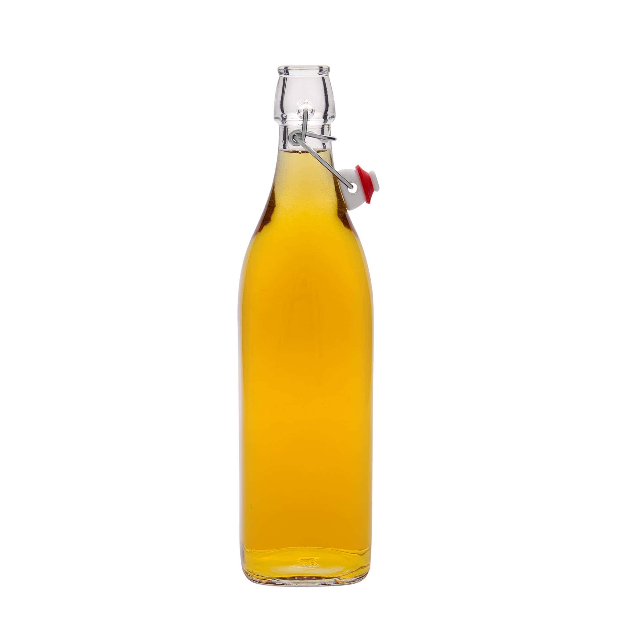 1 000 ml sklenená fľaša 'Swing, štvorcová, hrdlo: uzáver s pántom 1 000 ml sklenená fľaša 'Swing, štvorcová, hrdlo: uzáver s pántom
