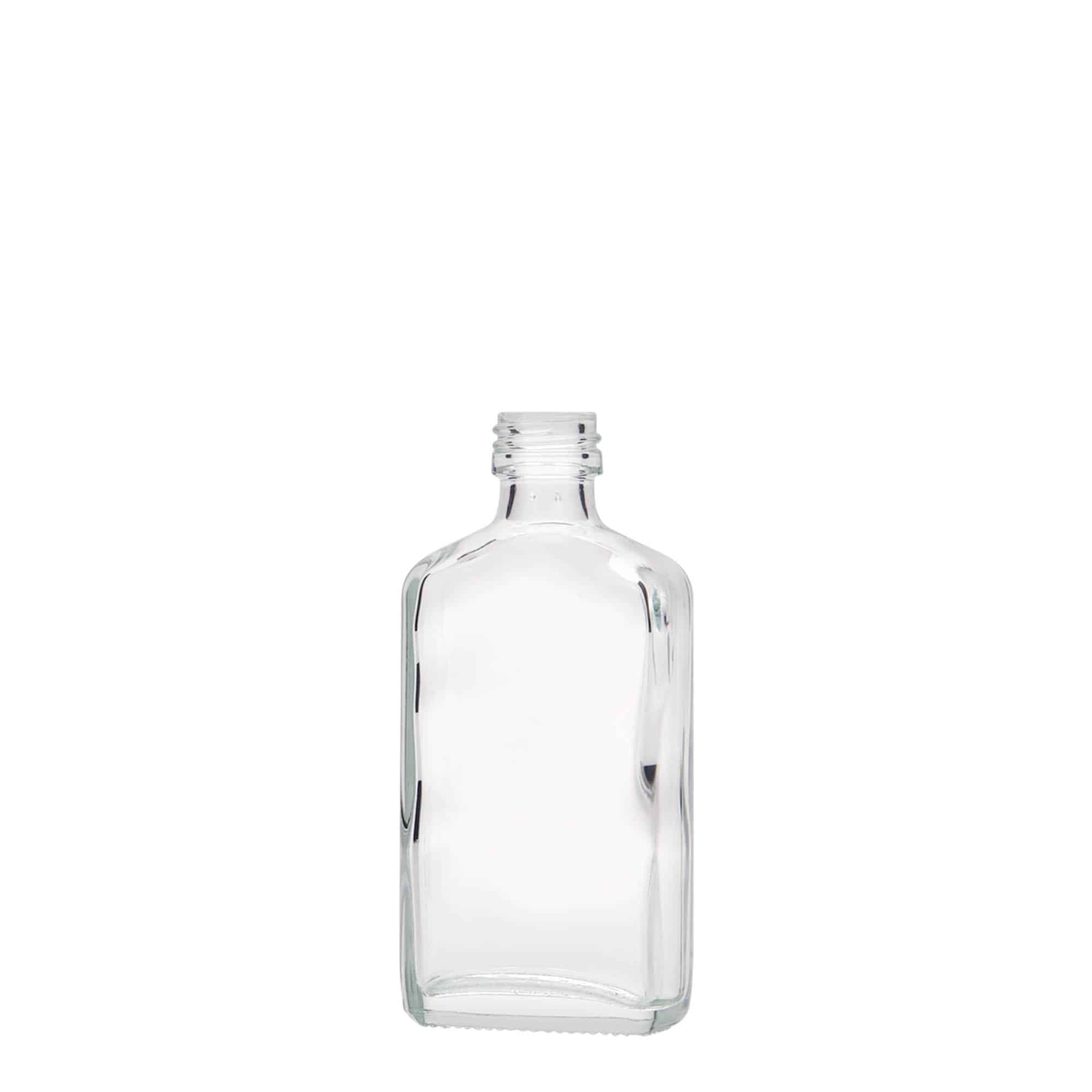 50 ml vrecková fľaša, obdĺžniková, sklená, hrdlo: PP 18