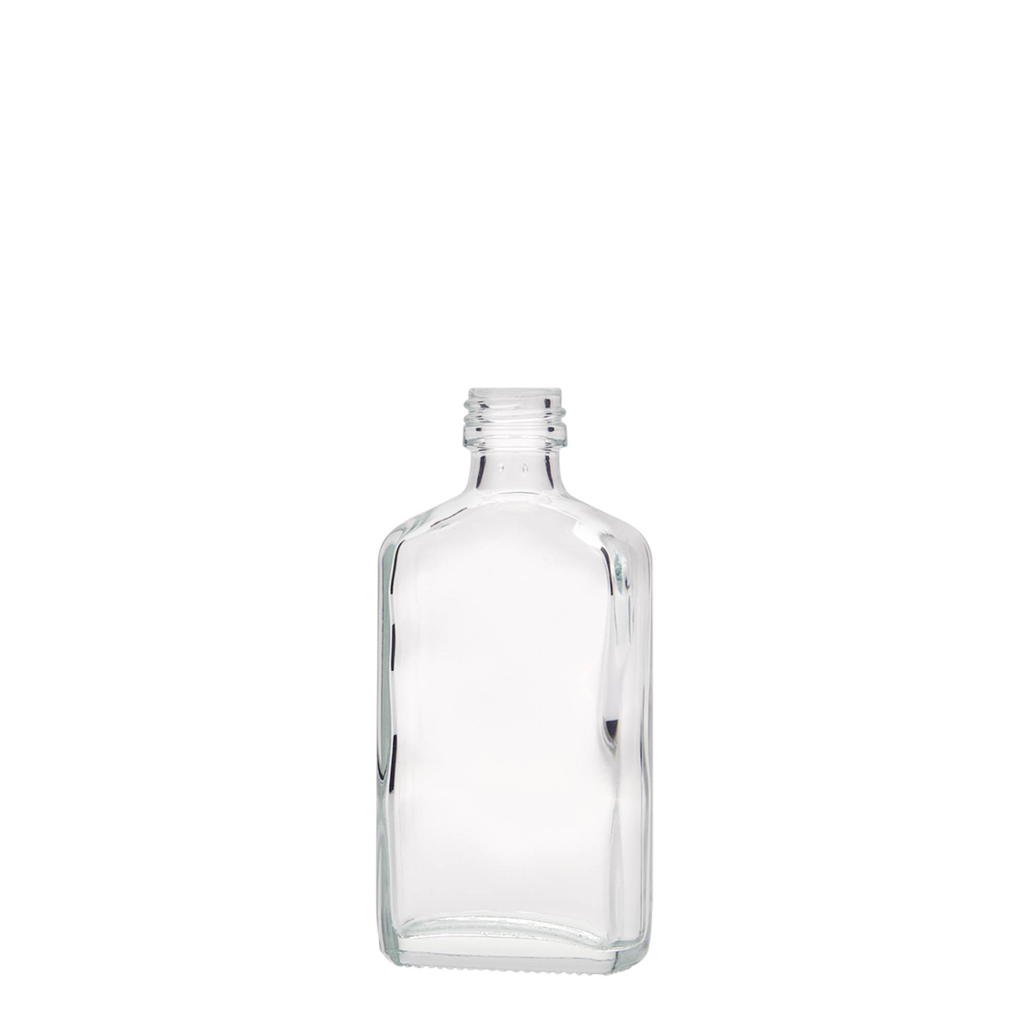 50 ml vrecková fľaštička, obdĺžniková, sklo, hrdlo: PP 18