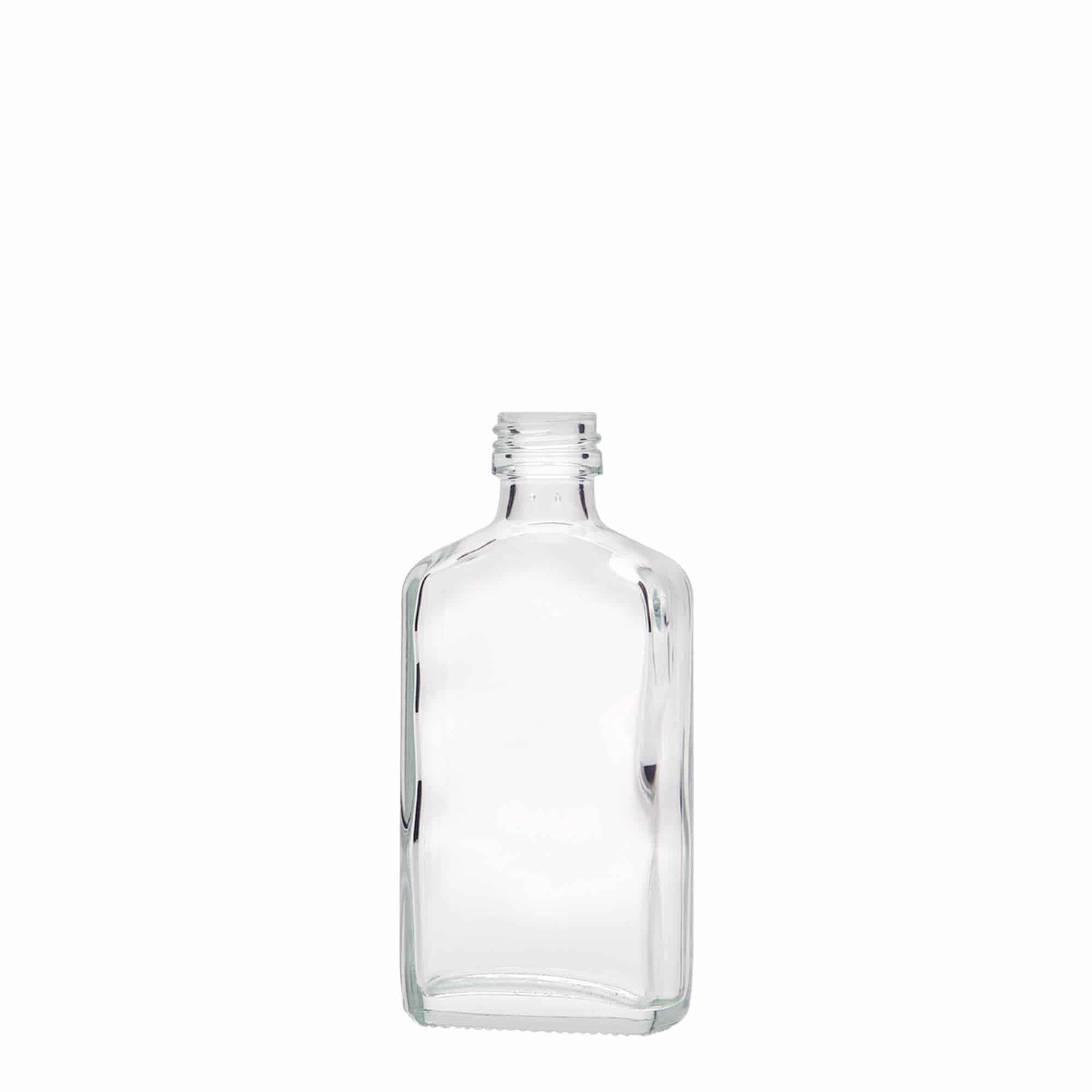 50 ml vrecková fľaštička, obdĺžniková, sklo, hrdlo: PP 18