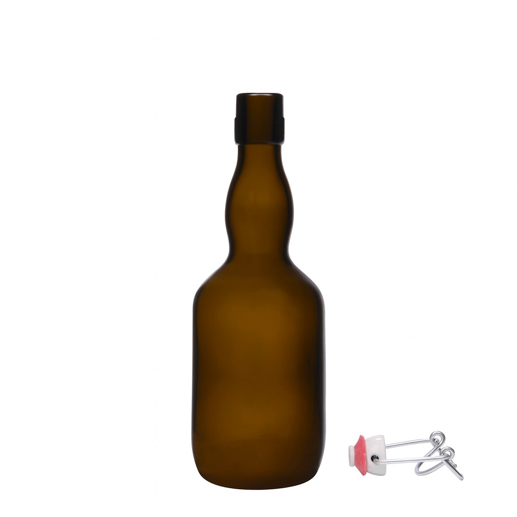 500 ml pivová fľaša s úzkym hrdlom, sklo, antik zelená, uzáver: pákový uzáver