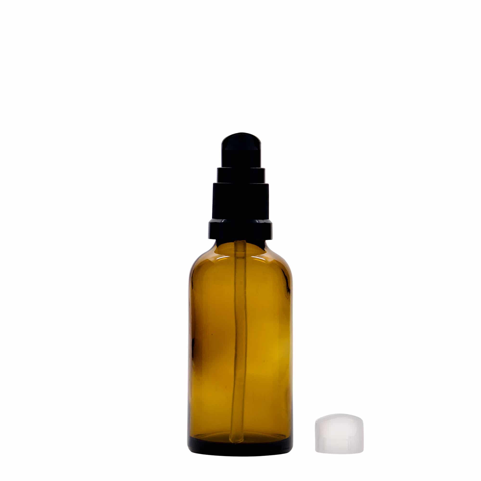 50 ml liekovka s pumpičkou, sklená, hnedá farba, hrdlo: DIN 18