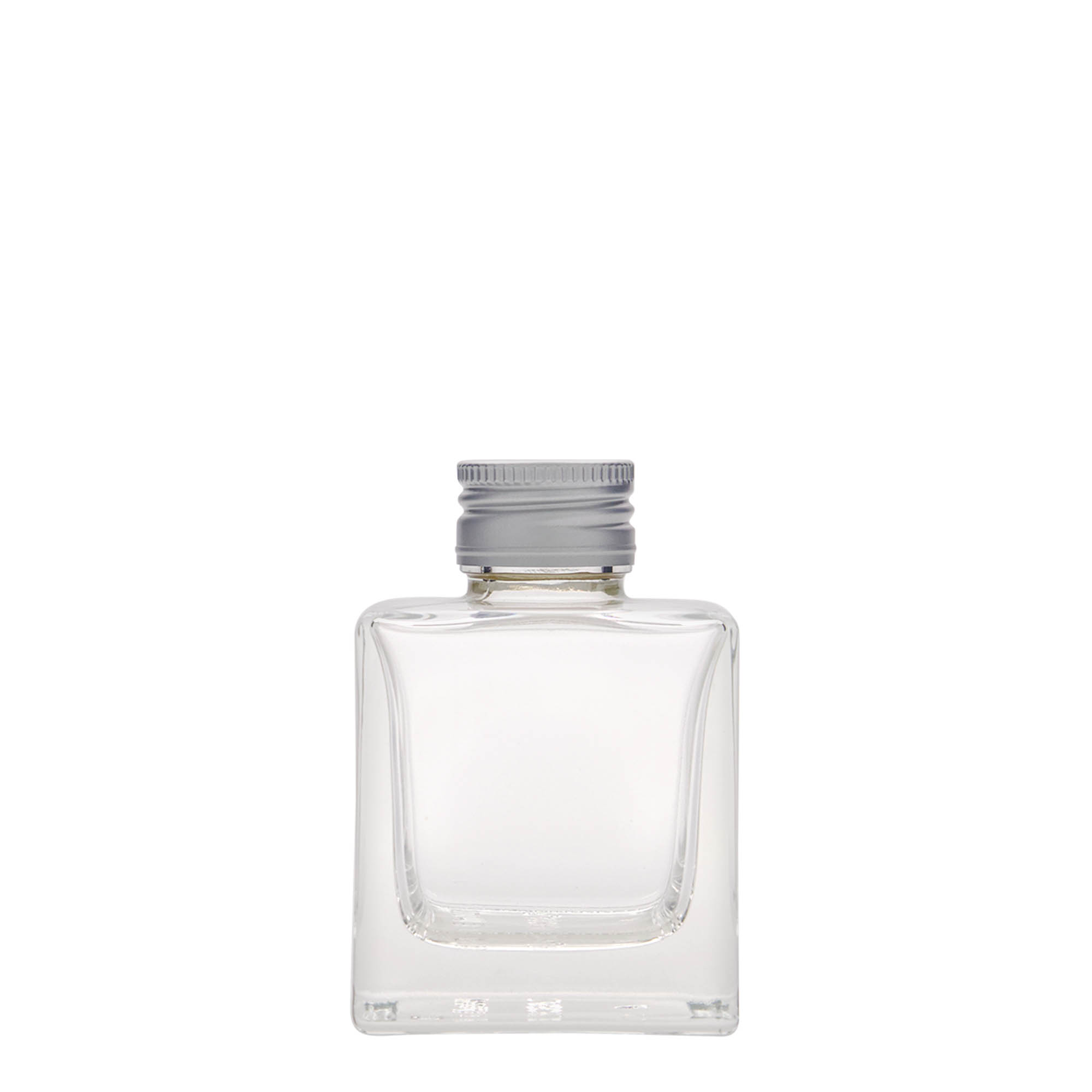 100 ml sklenená fľaša 'Cube', štvorcová, hrdlo: PP 28