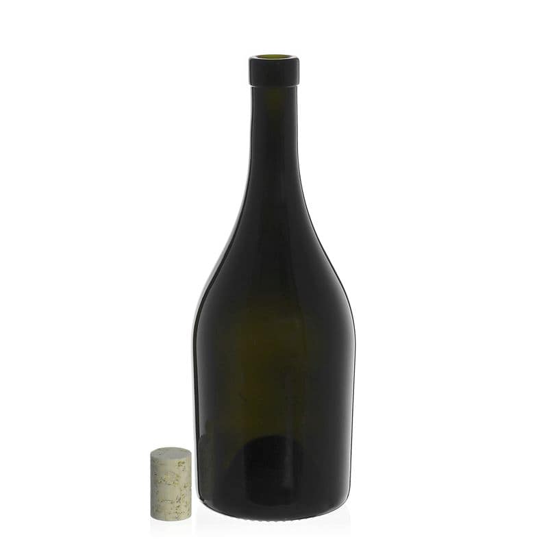 750 ml vínová fľaša „Exclusive“, antická zelená farba, hrdlo: korok