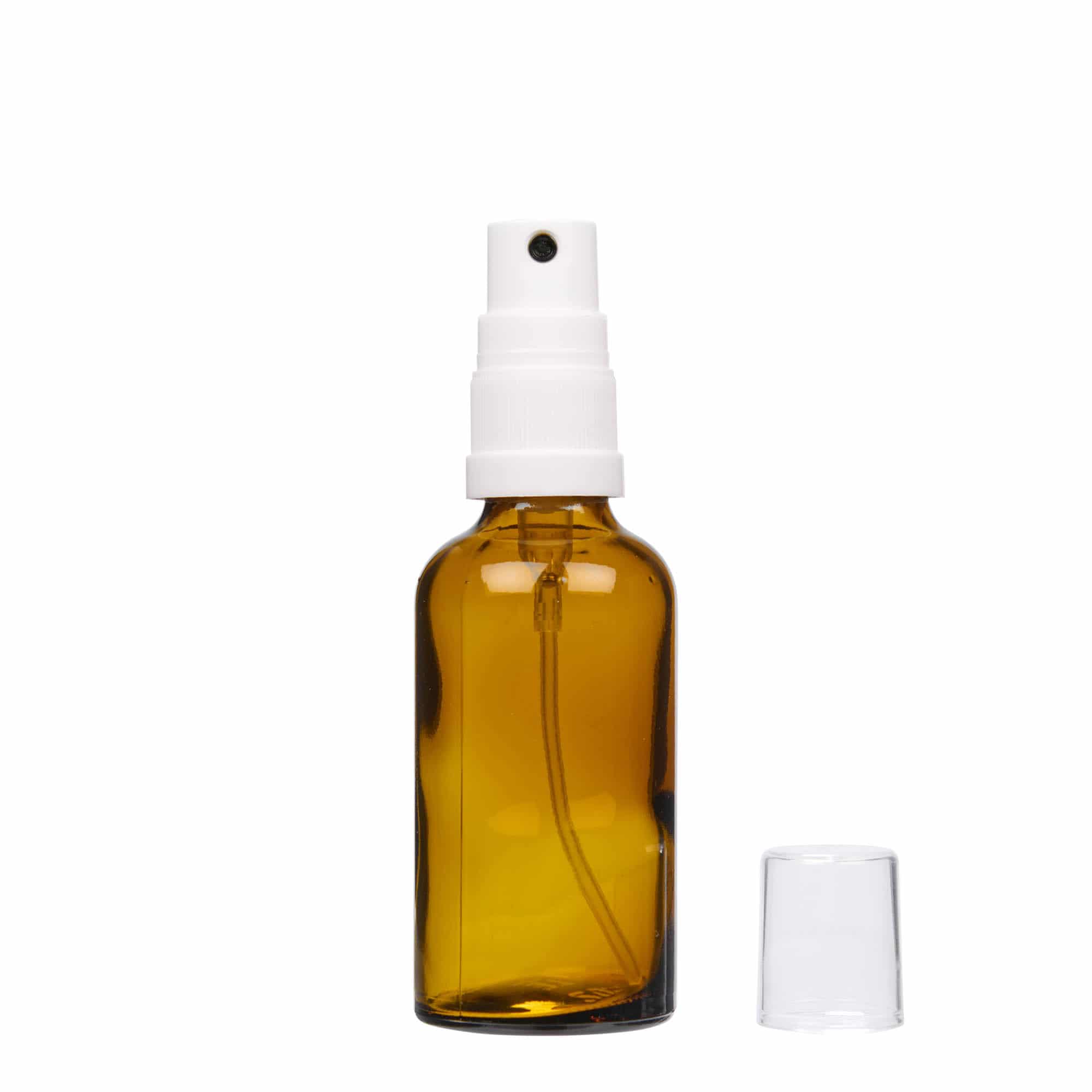 50 ml rozprašovacia fľaša lekárska, sklo, hnedá, hrdlo: DIN 18