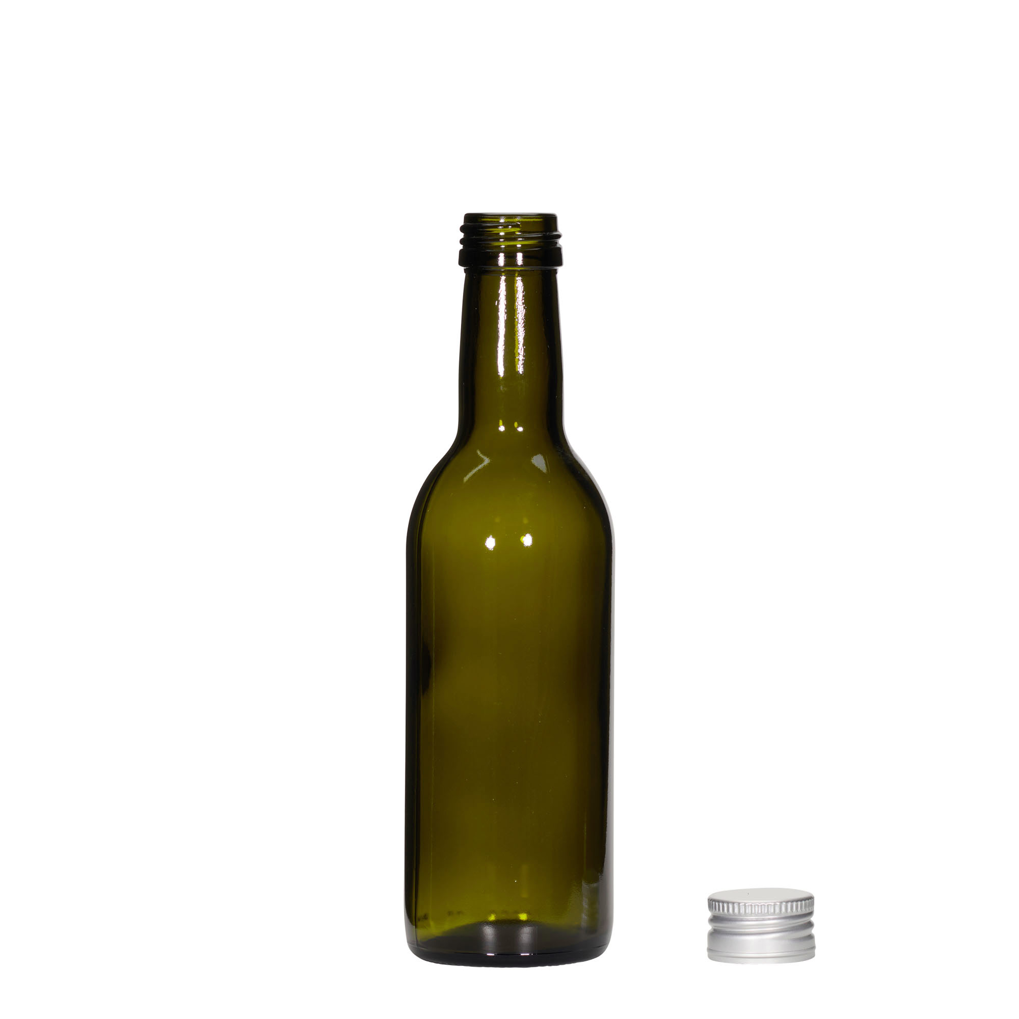 250 ml sklenená fľaša 'Bordeaux', antikzelená, hrdlo: PP 28