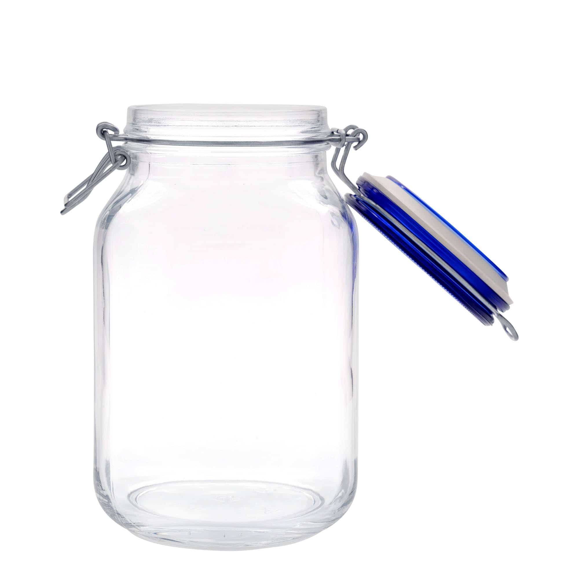 2 000 ml pohár so strmeňovým uzáverom „Fido“ Blue Top, štvorcový, hrdlo: strmeňový uzáver