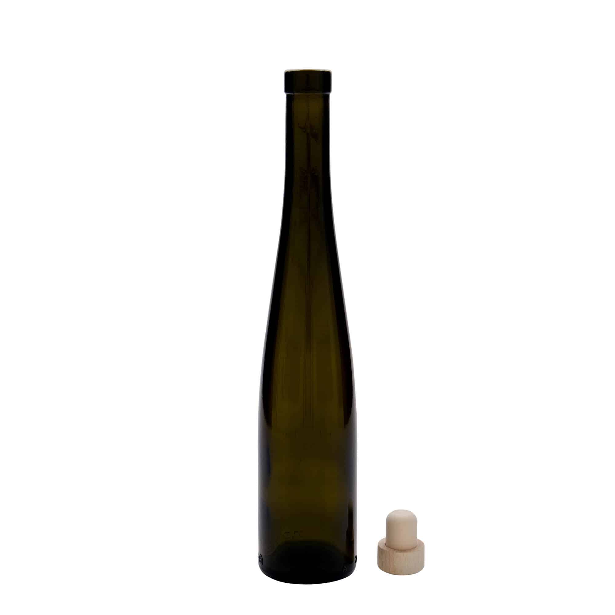 375 ml sklená fľaša „Fľaša na víno“, antická zelená farba, hrdlo: korok