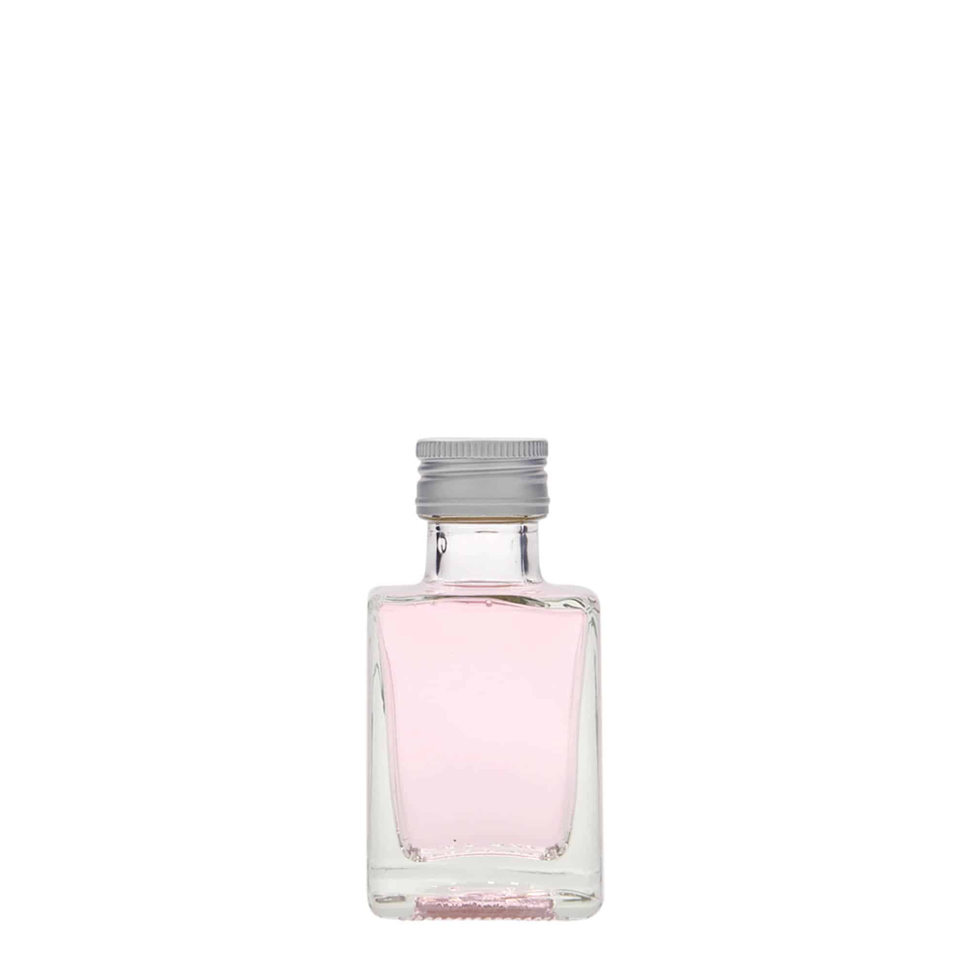 50 ml sklená fľaša „Cube“, štvorcová, hrdlo: PP 24